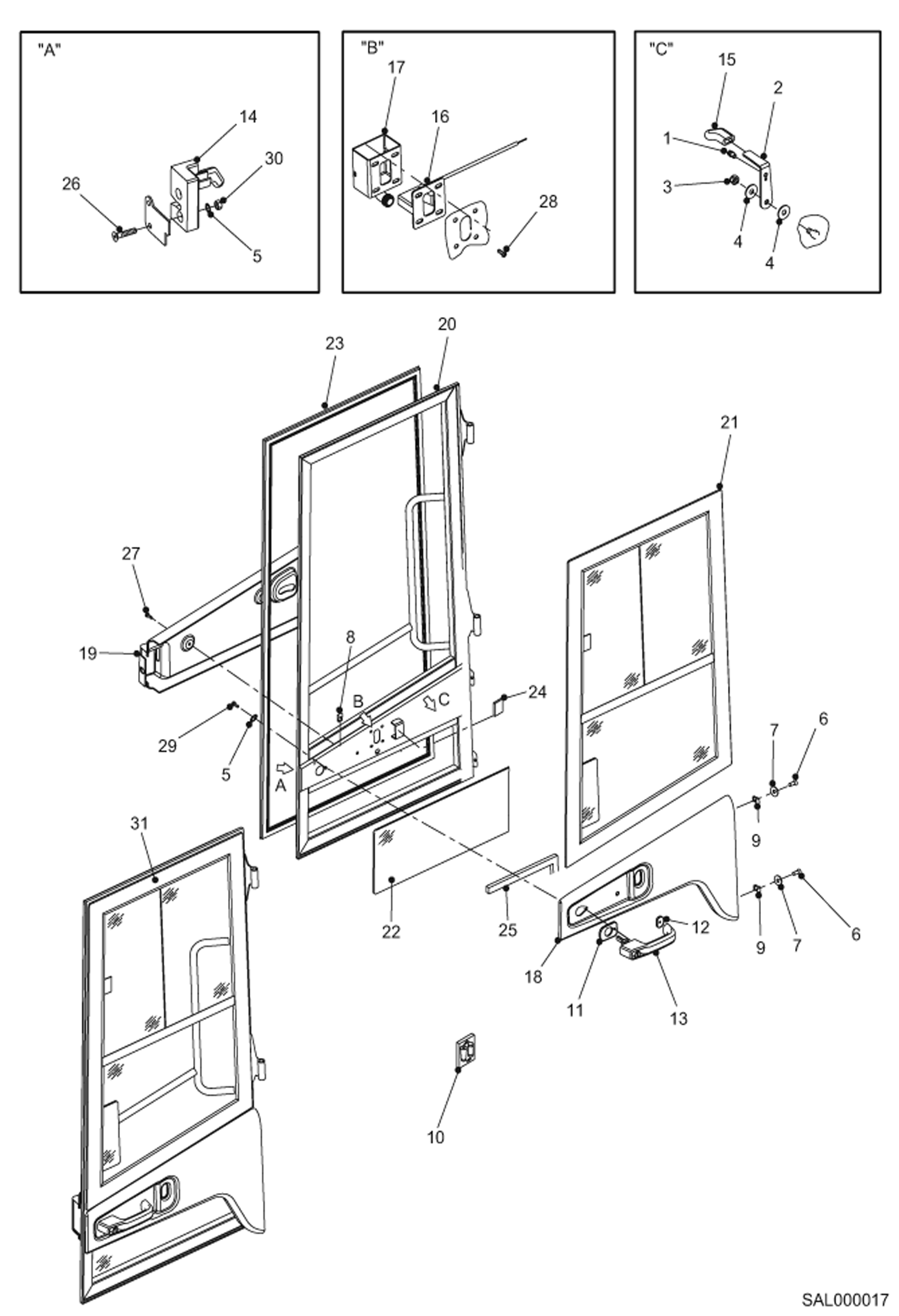 Схема запчастей Bobcat AL350 - CAB-DOOR LEFT MAIN FRAME