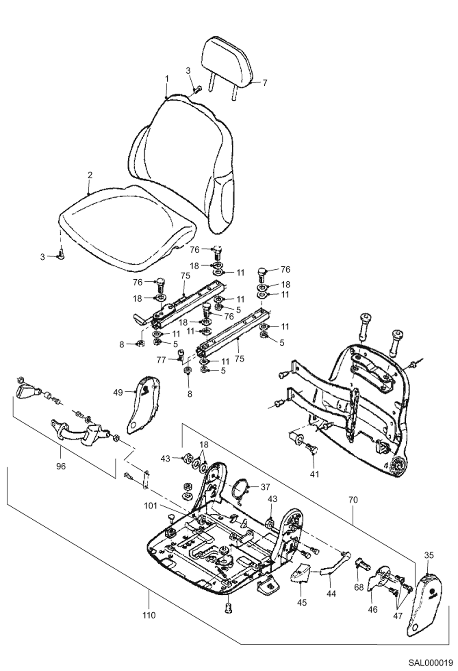 Схема запчастей Bobcat AL350 - SEAT MAIN FRAME