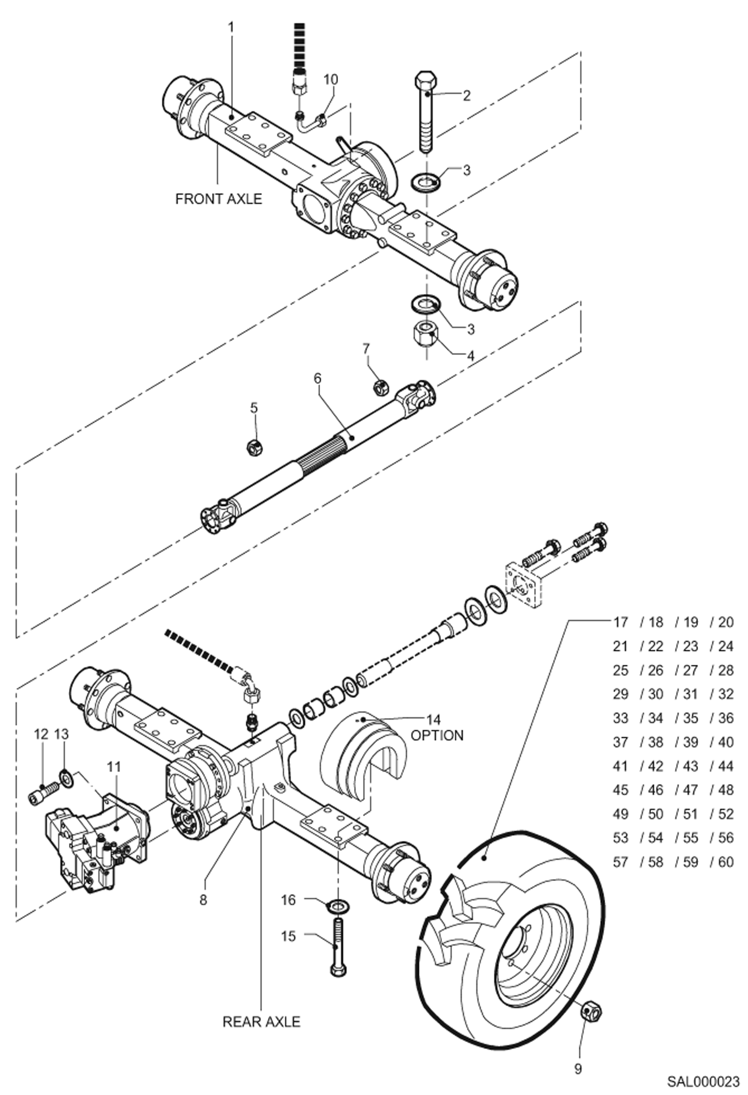 Схема запчастей Bobcat AL440 - AXLE, TIRES DRIVE SYSTEM
