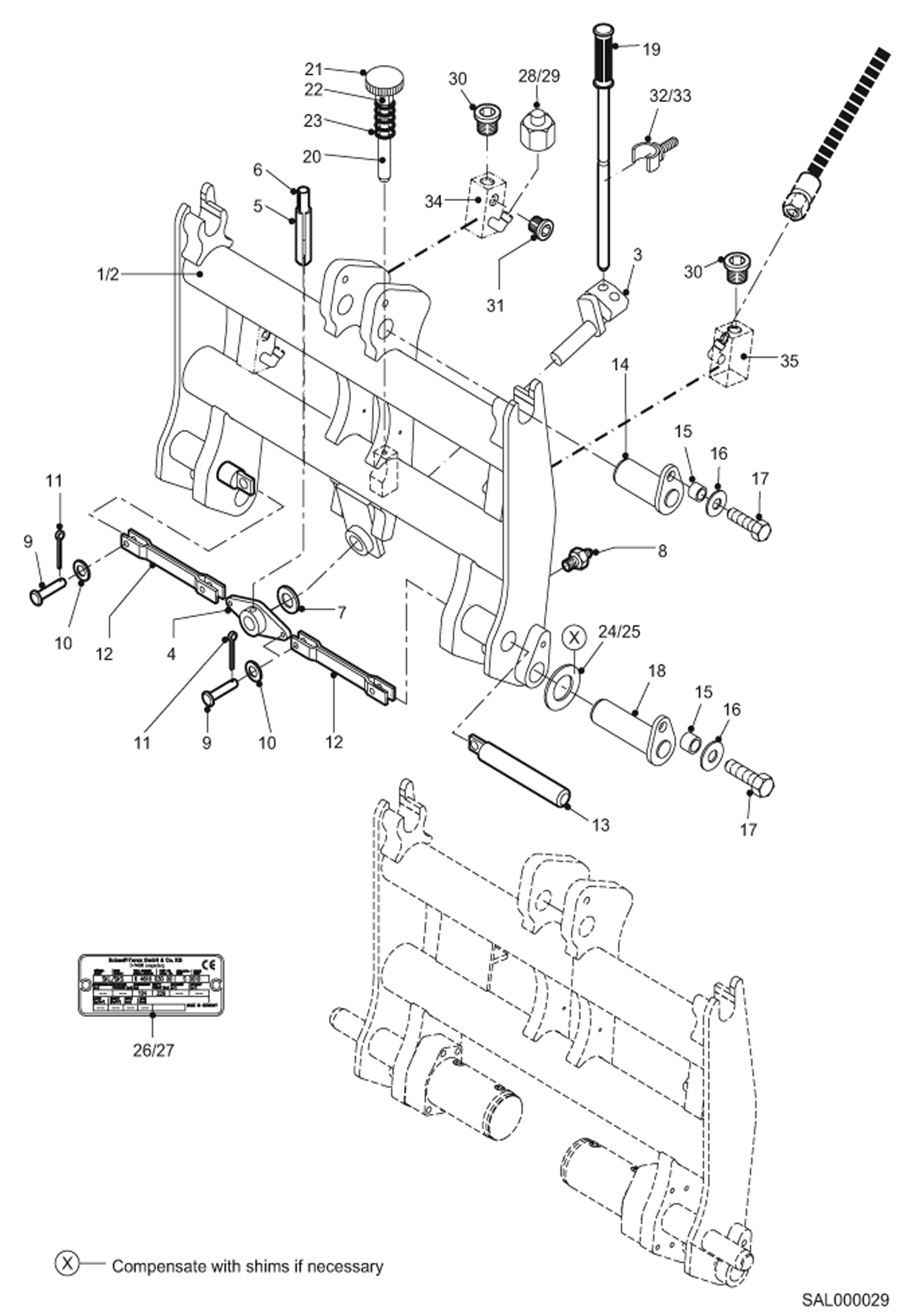 Схема запчастей Bobcat AL350 - MECHANIC QUICK MOUNT HITCH MAIN FRAME