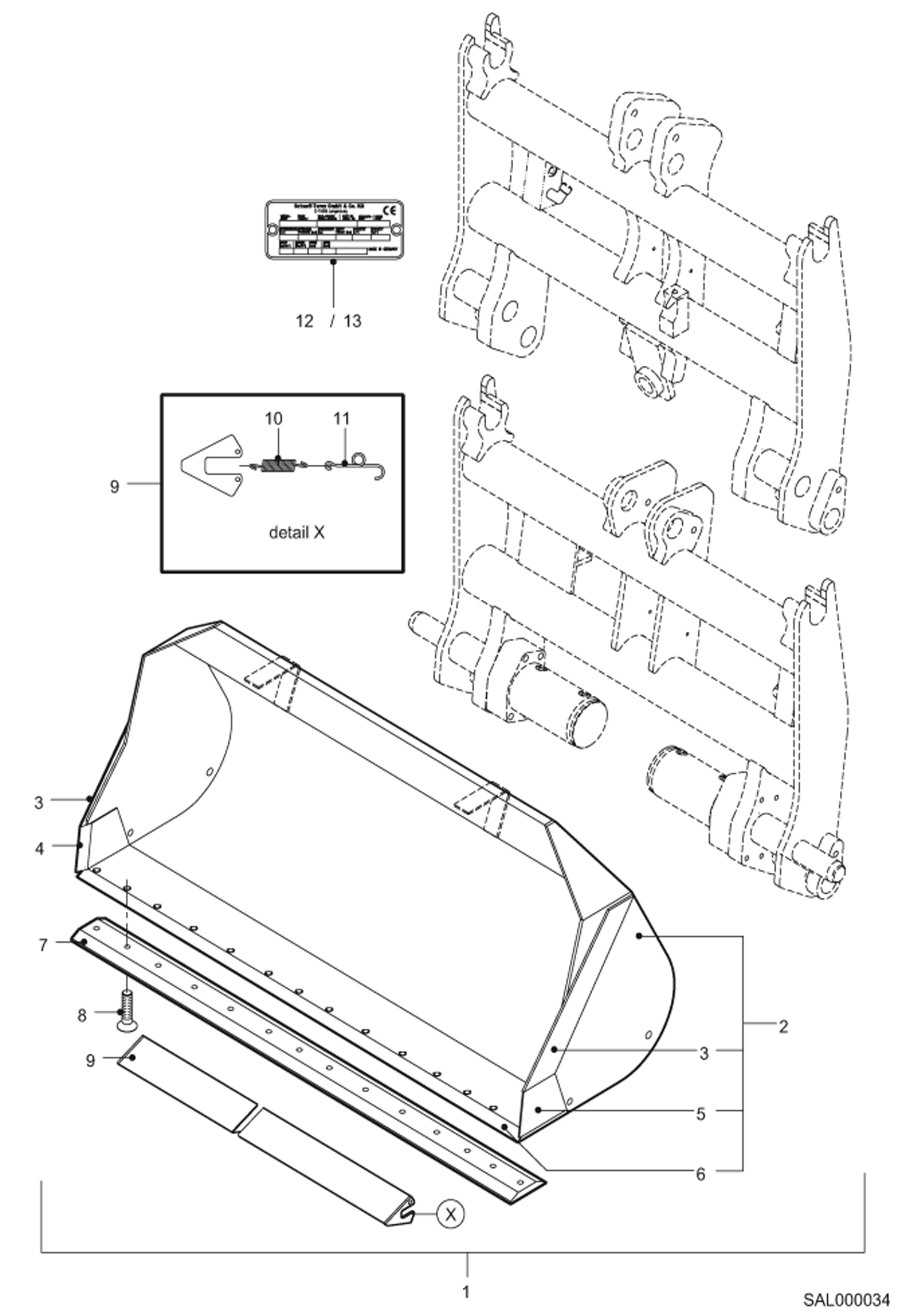 Схема запчастей Bobcat AL440 - LIGHT MATERIAL BUCKET - 2050MM Навесное оборудование
