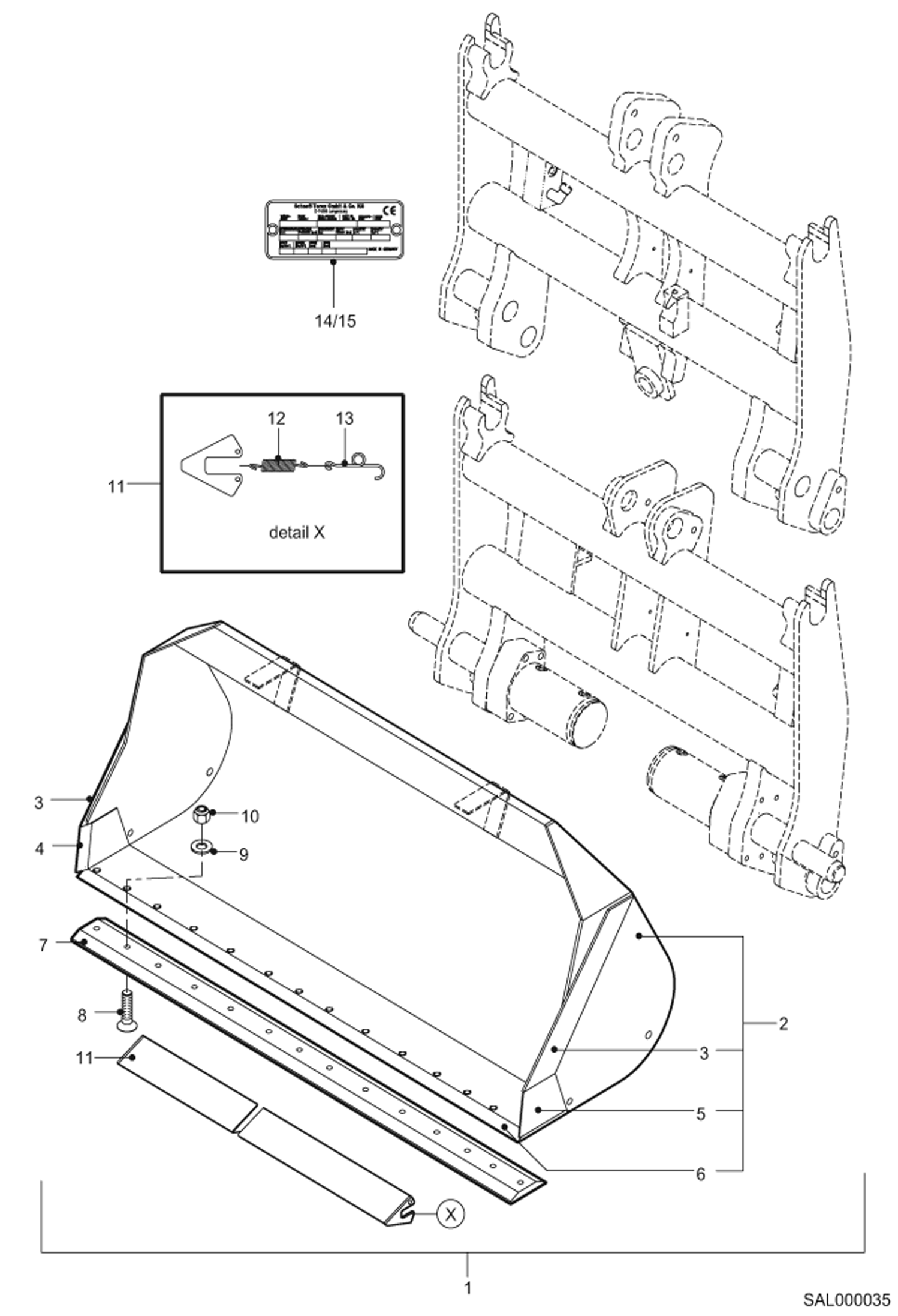 Схема запчастей Bobcat AL440 - LIGHT MATERIAL BUCKET - 2200MM Навесное оборудование