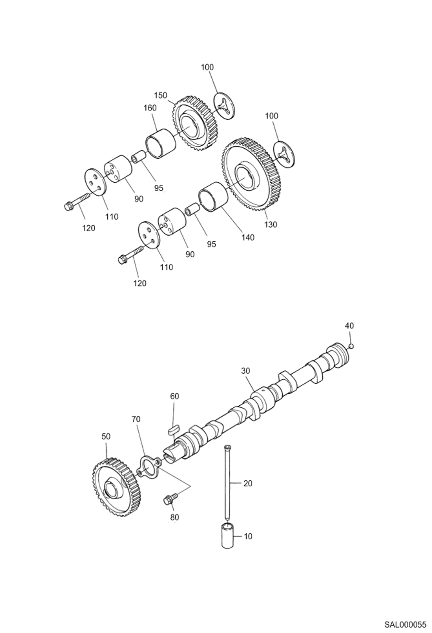 Схема запчастей Bobcat AL350 - CAMSHAFT AND IDLE GEAR SHAFT POWER UNIT