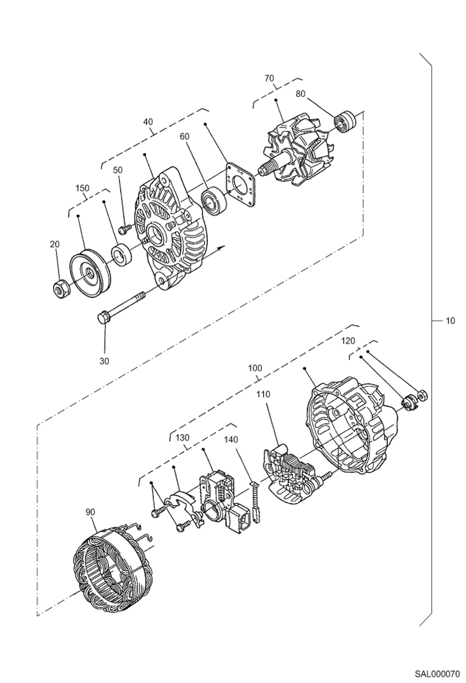 Схема запчастей Bobcat AL350 - ALTERNATOR (COMPONENT PARTS) POWER UNIT