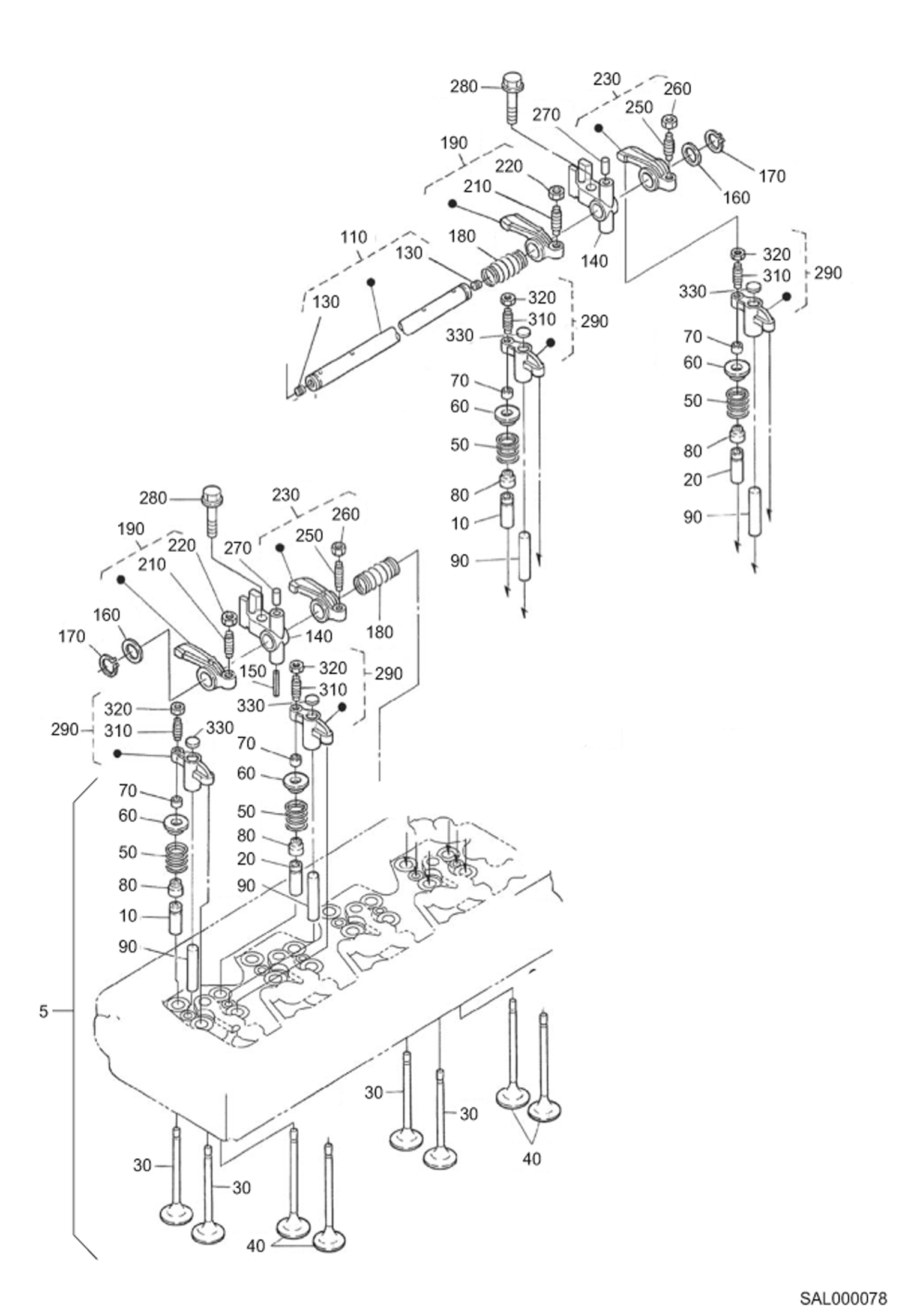 Схема запчастей Bobcat AL440 - VALVE AND ROCKER ARM POWER UNIT
