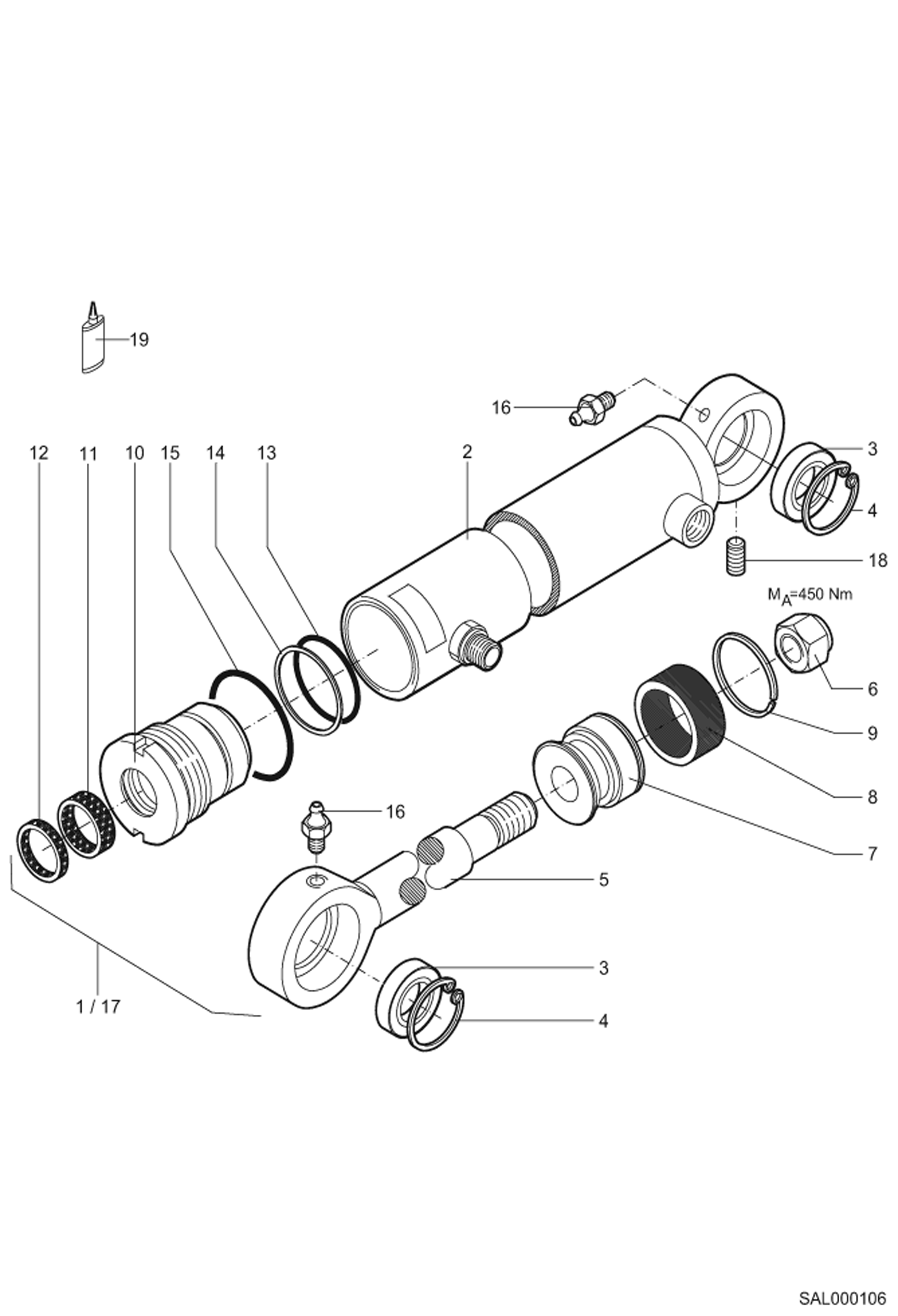 Схема запчастей Bobcat AL440 - 4 IN 1 SHOVEL CYLINDER Навесное оборудование
