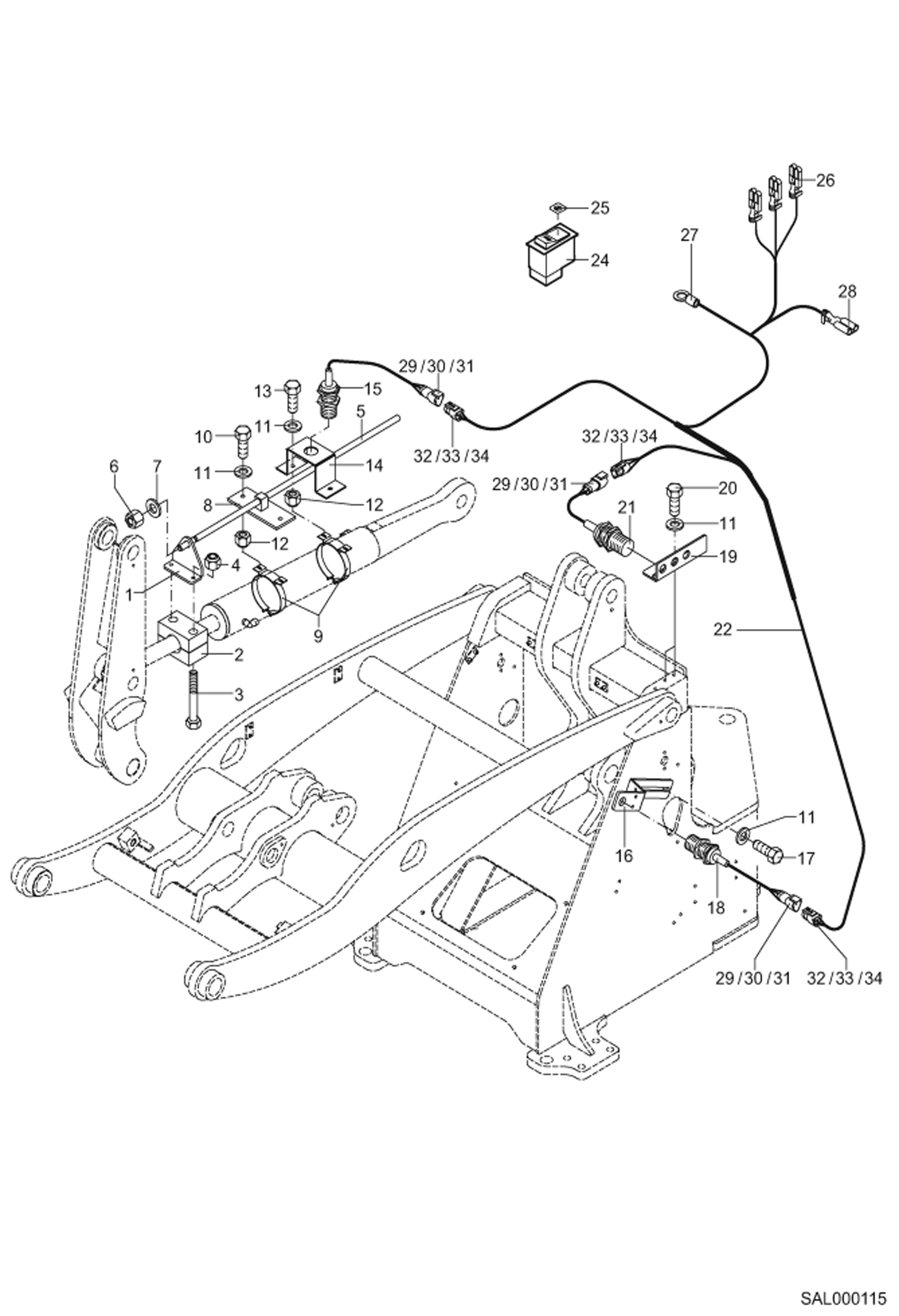 Схема запчастей Bobcat AL440 - BUCKET RETURN POSITIONER WITH LIFTING HEIGHT LIMIT ELECTRIC INSTALLATION