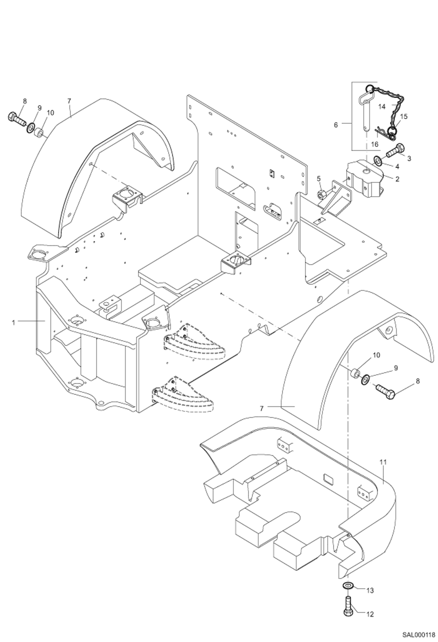Схема запчастей Bobcat AL350 - REAR CHASSIS, MUD GUARD MAIN FRAME