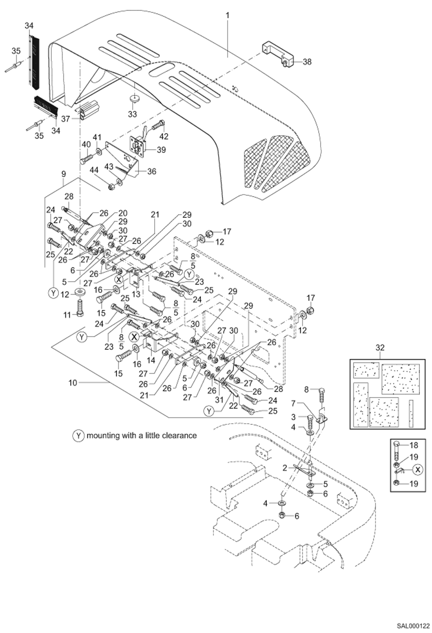 Схема запчастей Bobcat AL350 - ENGINE COVER MAIN FRAME