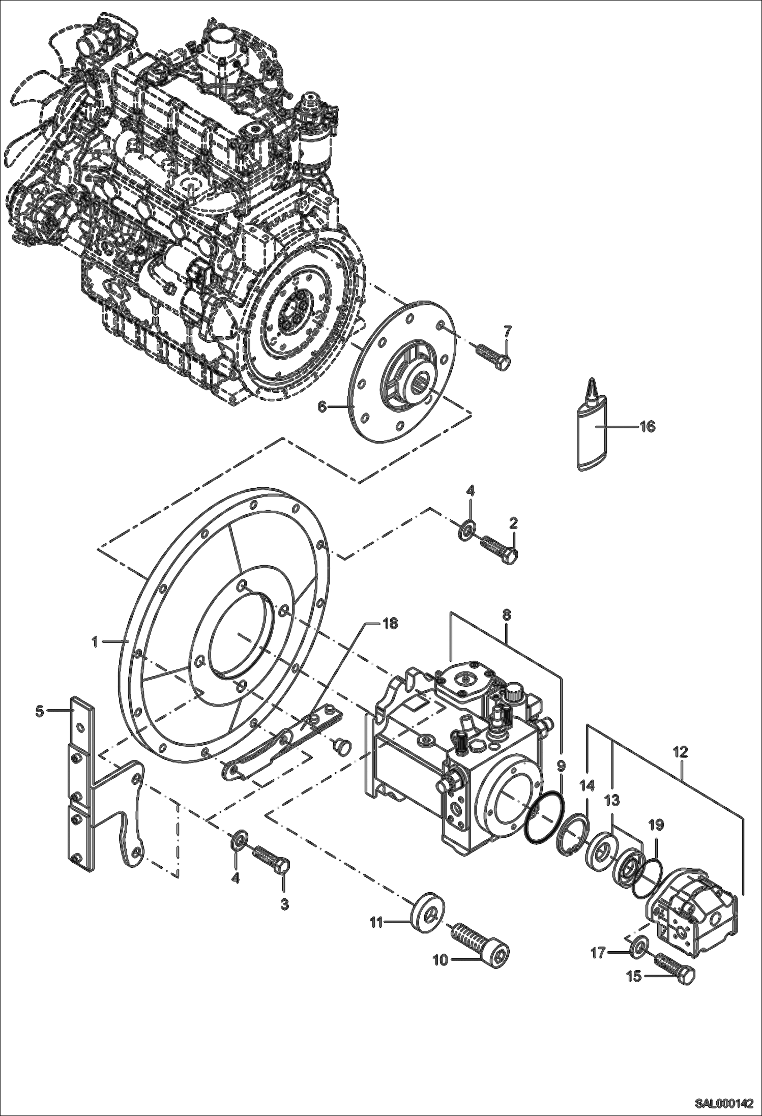Схема запчастей Bobcat AL350 - PUMPS MOUNTING HYDRAULIC INSTALLATION