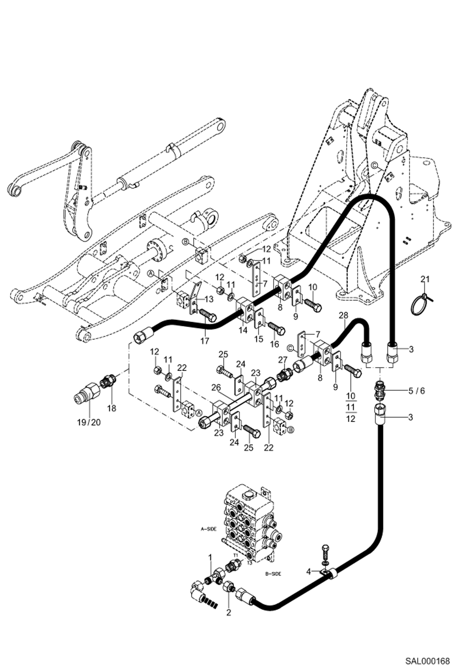 Схема запчастей Bobcat AL350 - PRESSURELESS RETURN LINE HYDRAULIC INSTALLATION