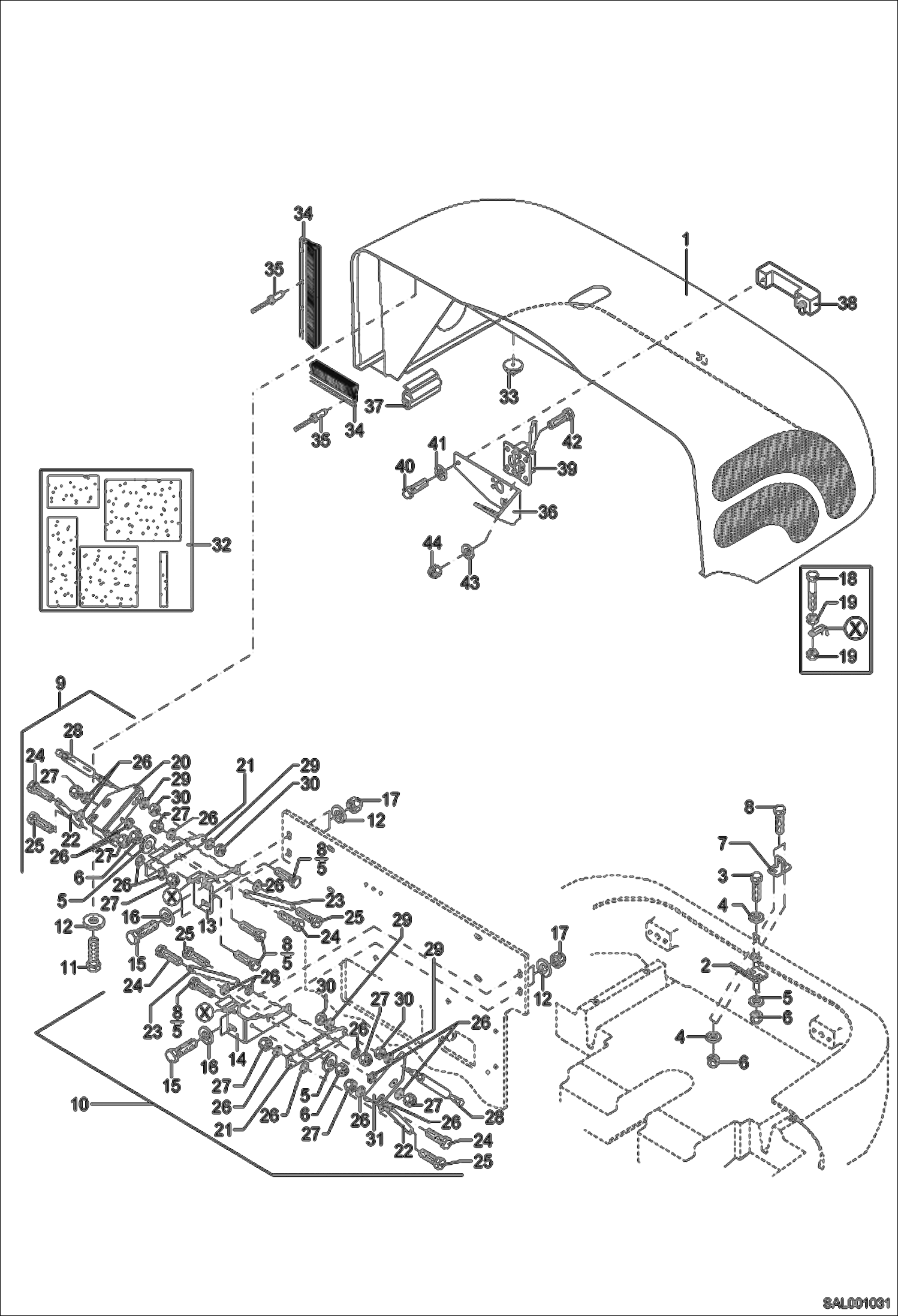 Схема запчастей Bobcat AL350 - ENGINE COVER MAIN FRAME