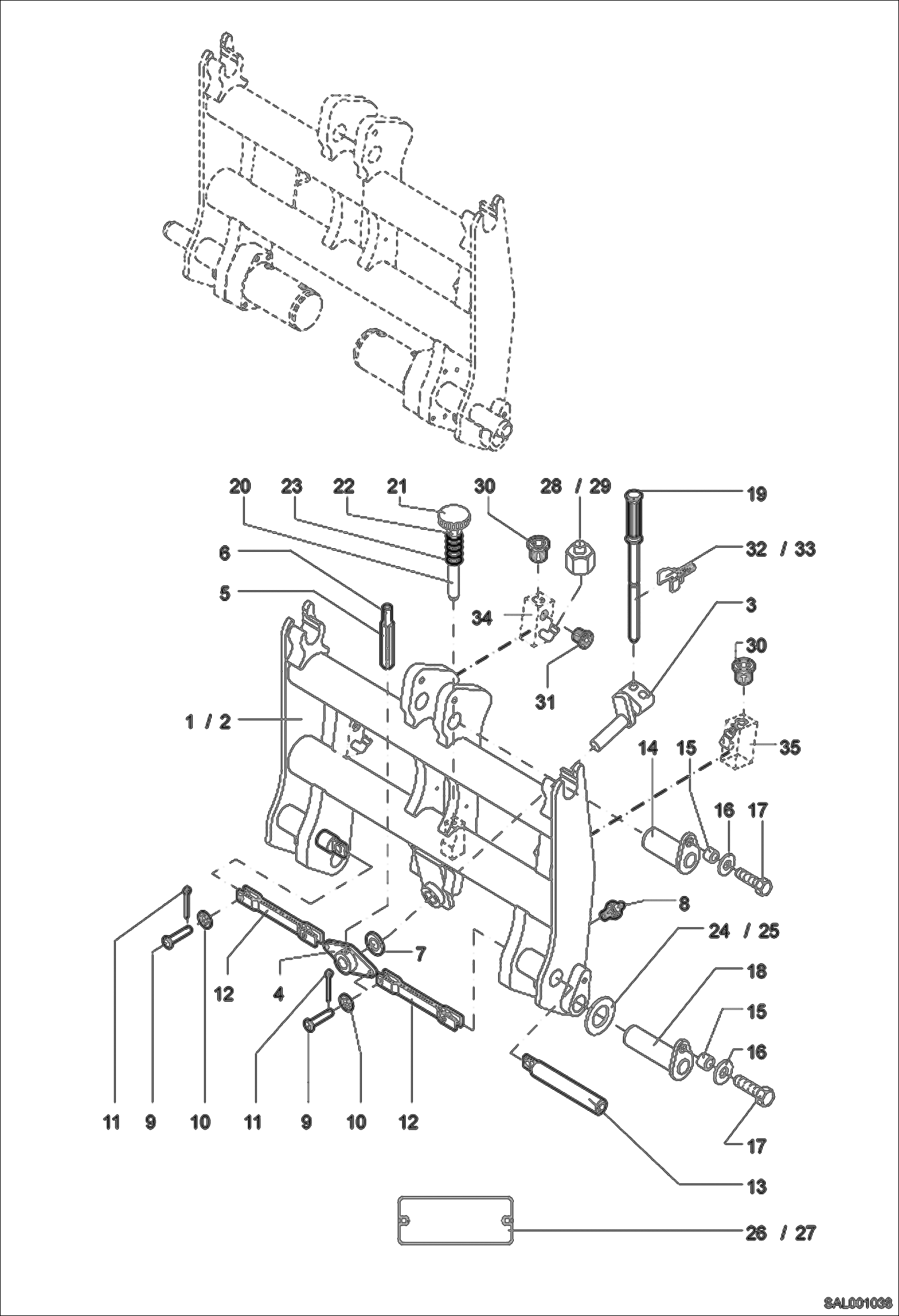 Схема запчастей Bobcat AL350 - MECHANICAL QUICK MOUNT HITCH MAIN FRAME