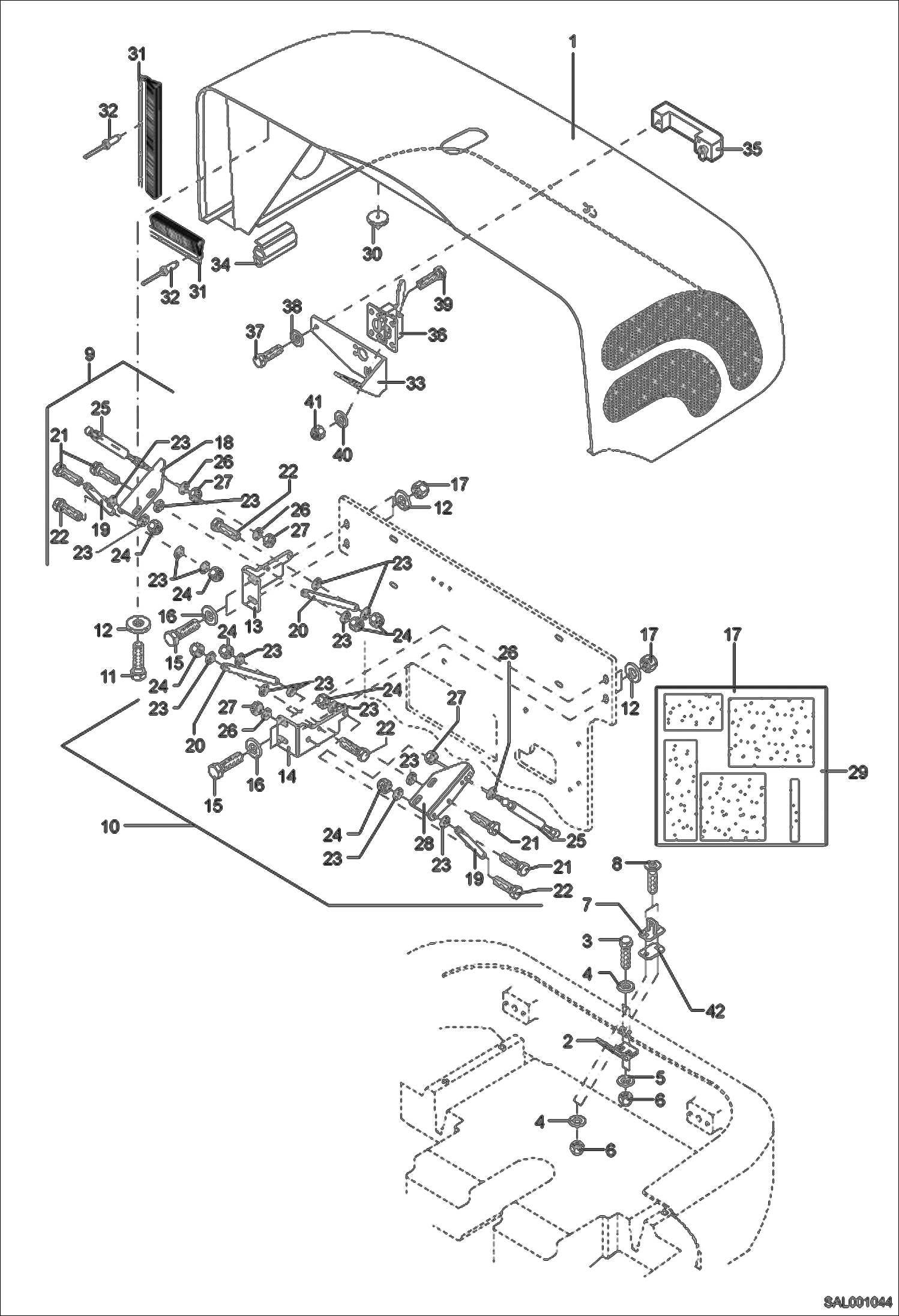 Схема запчастей Bobcat AL440 - ENGINE COVER MAIN FRAME