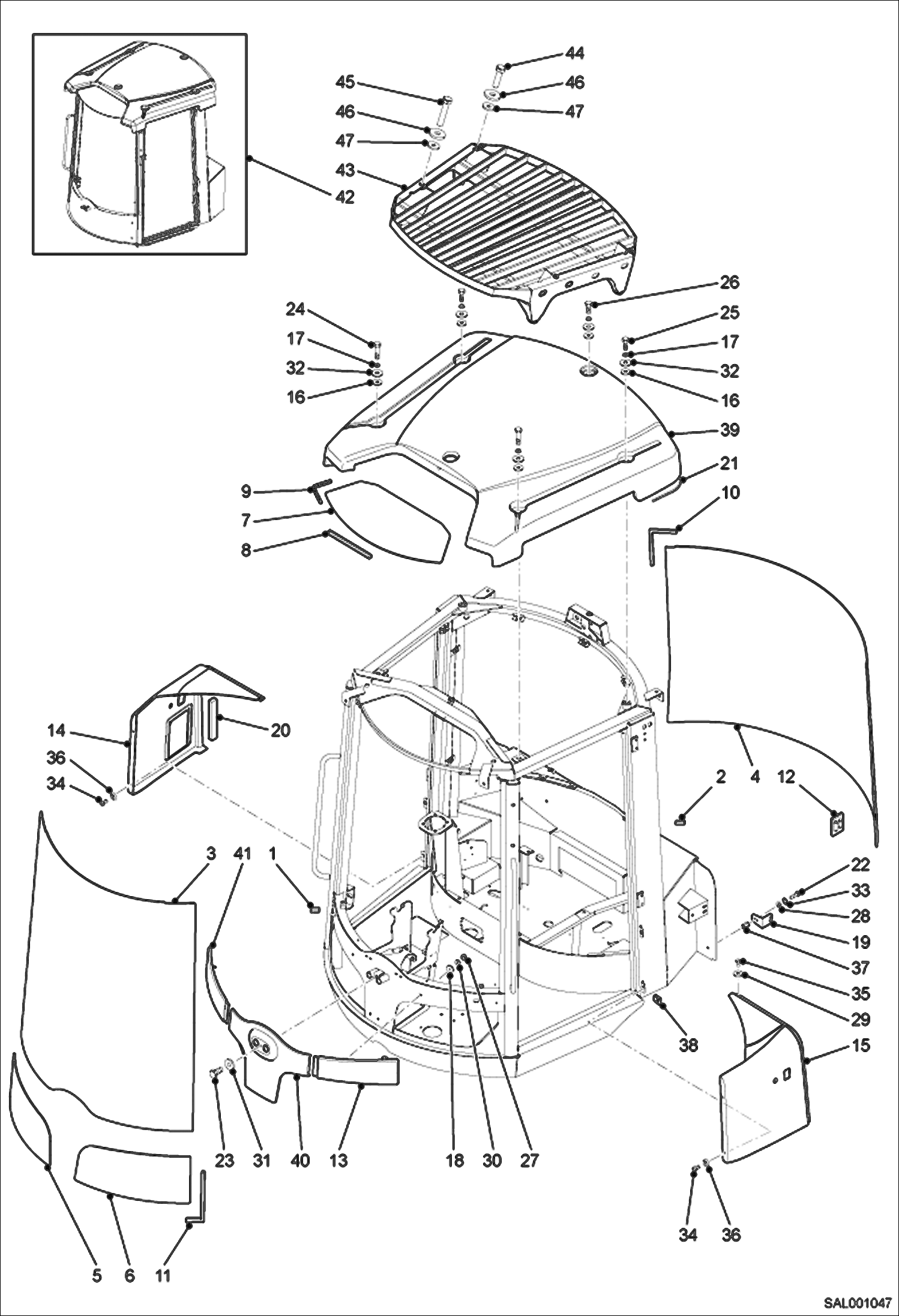 Схема запчастей Bobcat AL440 - CAB-GLASSES MAIN FRAME