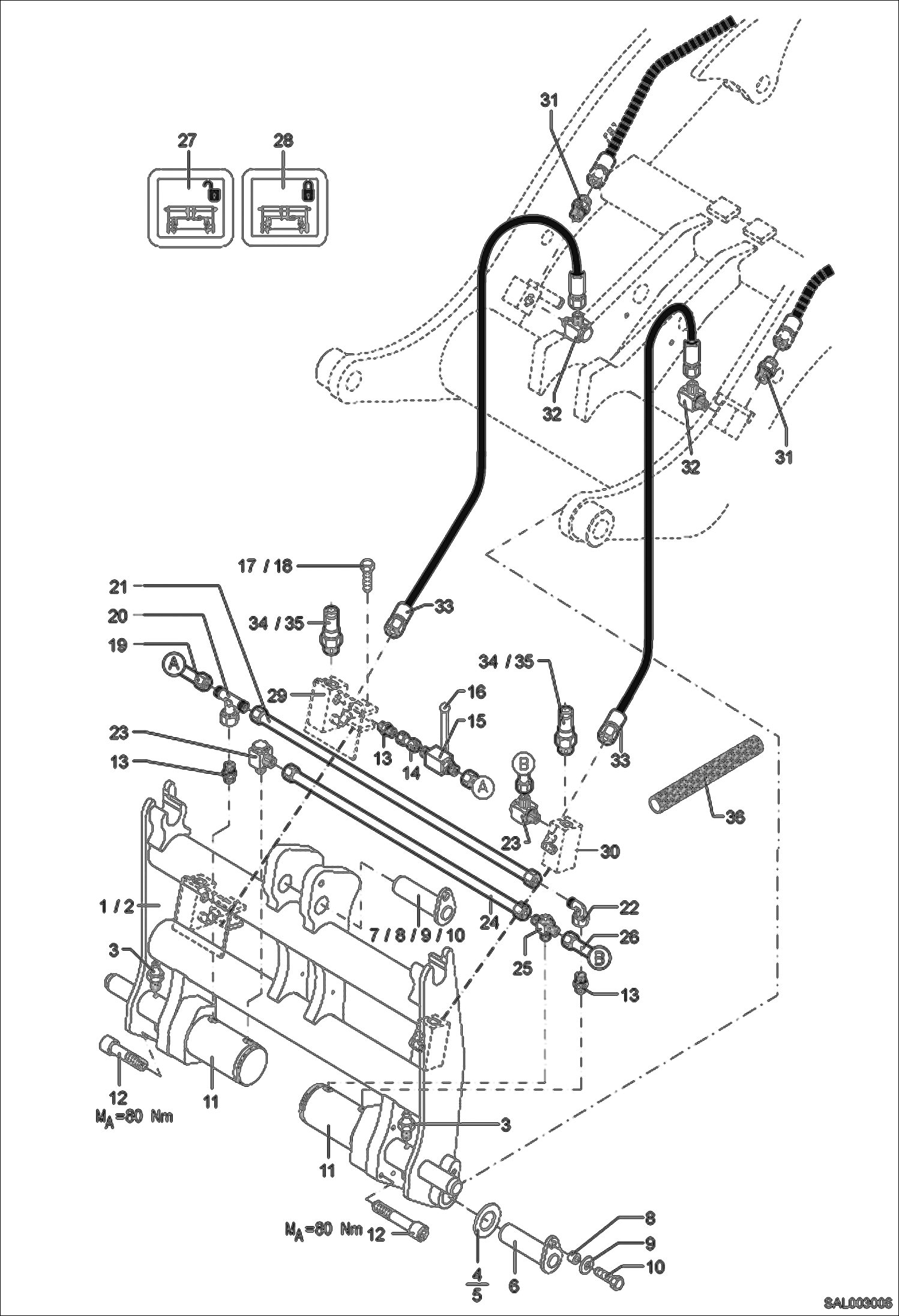 Схема запчастей Bobcat AL275 - HYDRAULIC QUICK MOUNT HITCH HYDRAULIC INSTALLATION