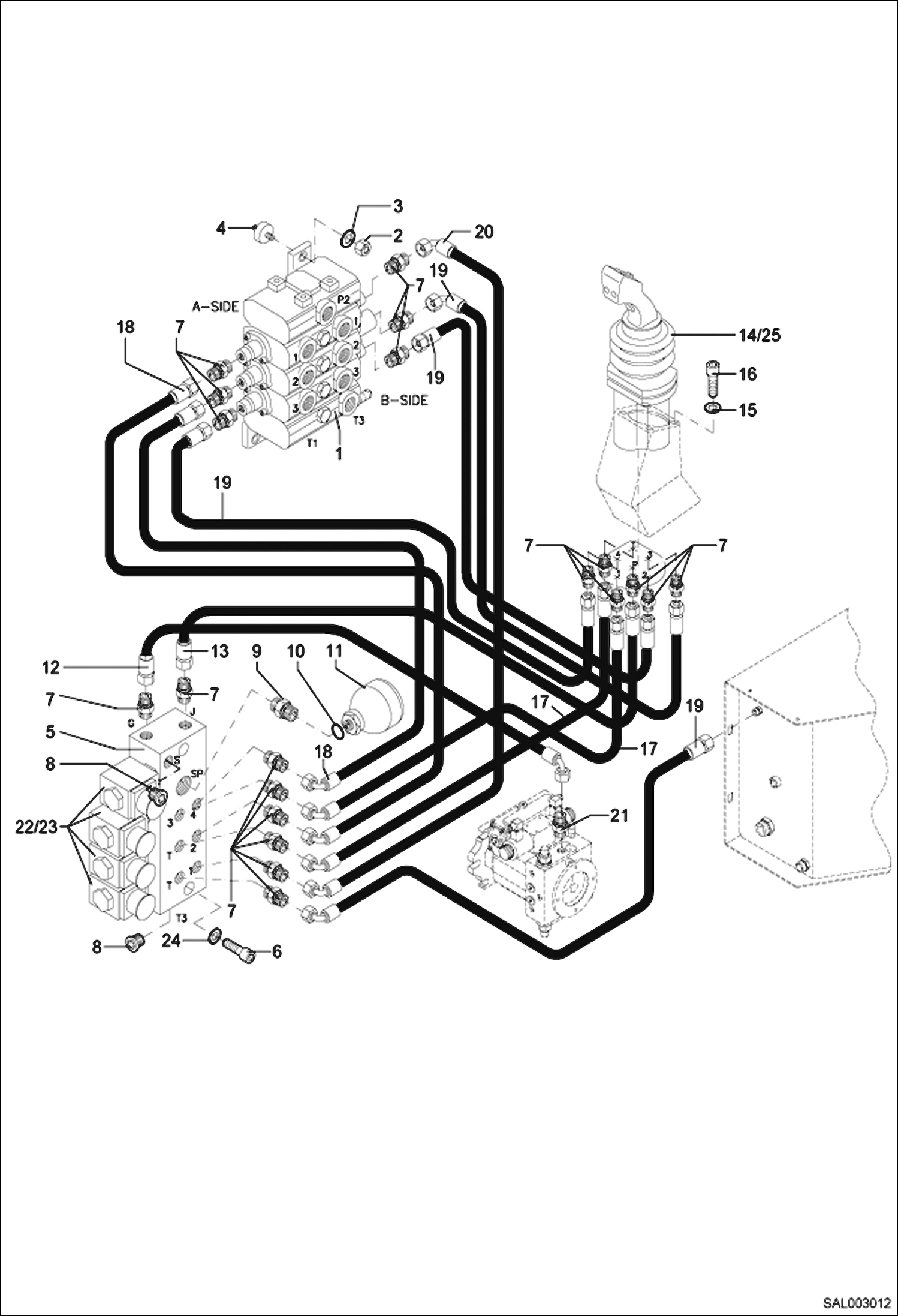 Схема запчастей Bobcat AL275 - PILOT CONTROLS With Control Valve 5520661873 HYDRAULIC INSTALLATION