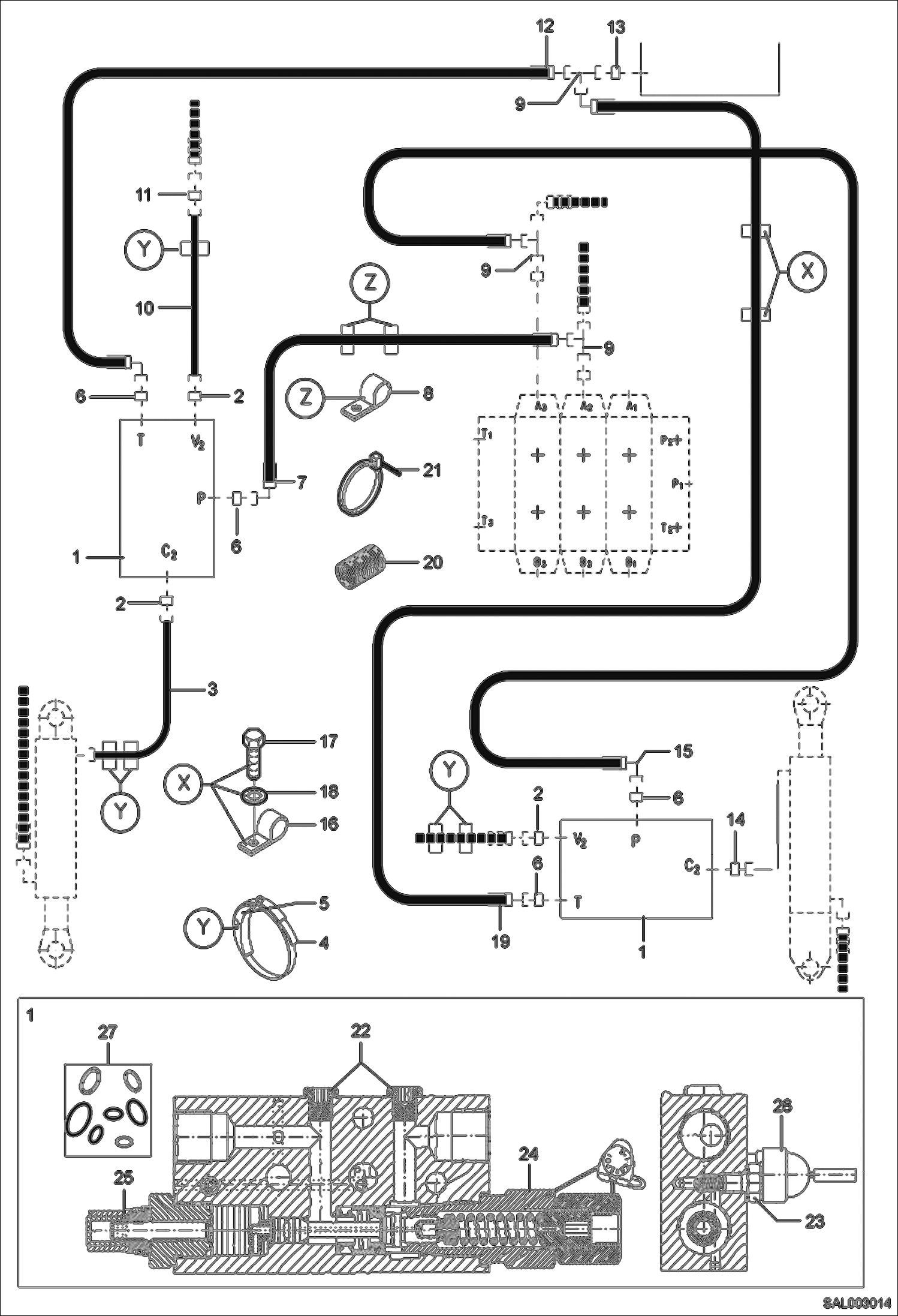 Схема запчастей Bobcat AL275 - LOAD CHECK VALVE HYDRAULIC INSTALLATION