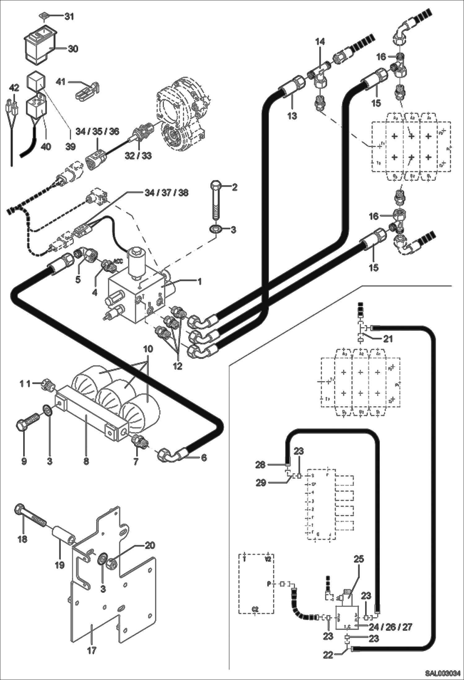 Схема запчастей Bobcat AL350 - LOAD VIBRATION ABSORBER HYDRAULIC INSTALLATION