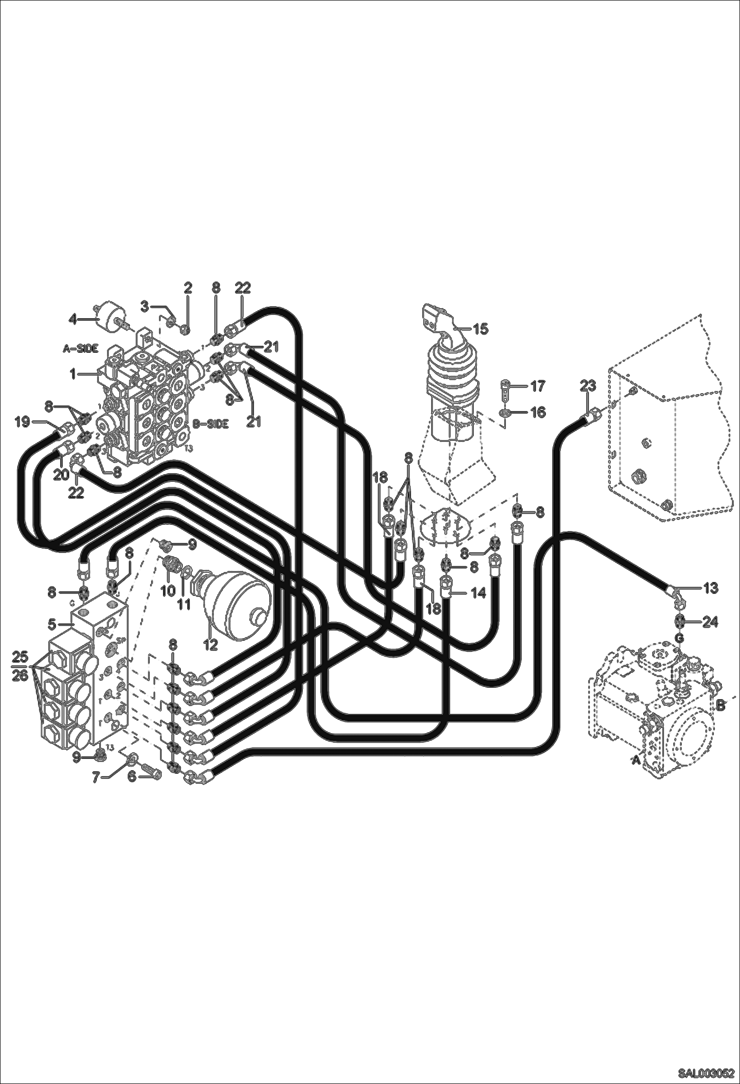Схема запчастей Bobcat AL440 - SERVO CONTROLS HYDRAULIC INSTALLATION