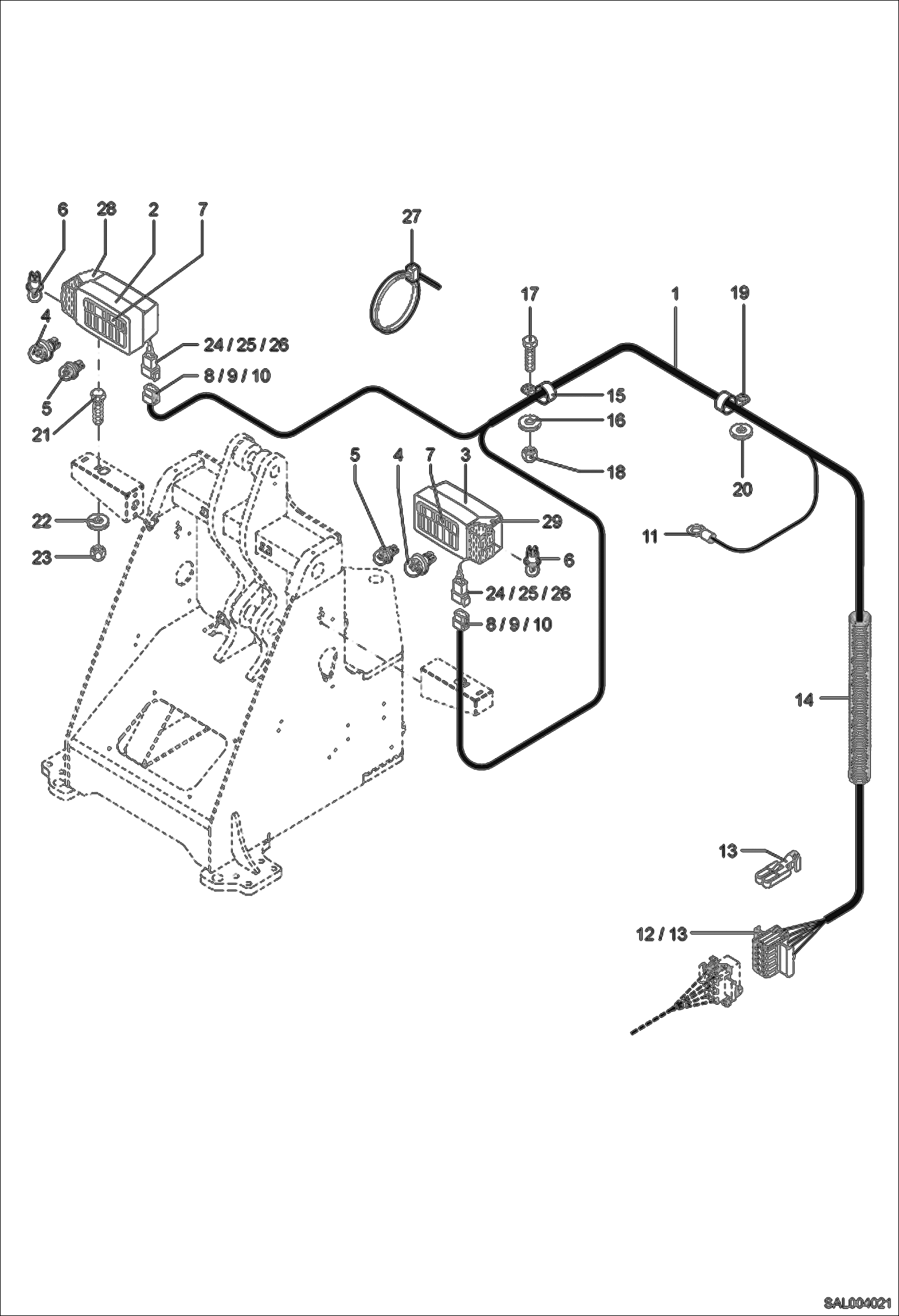 Схема запчастей Bobcat AL440 - FRONT CHASSIS ELECTRIC INSTALLATION