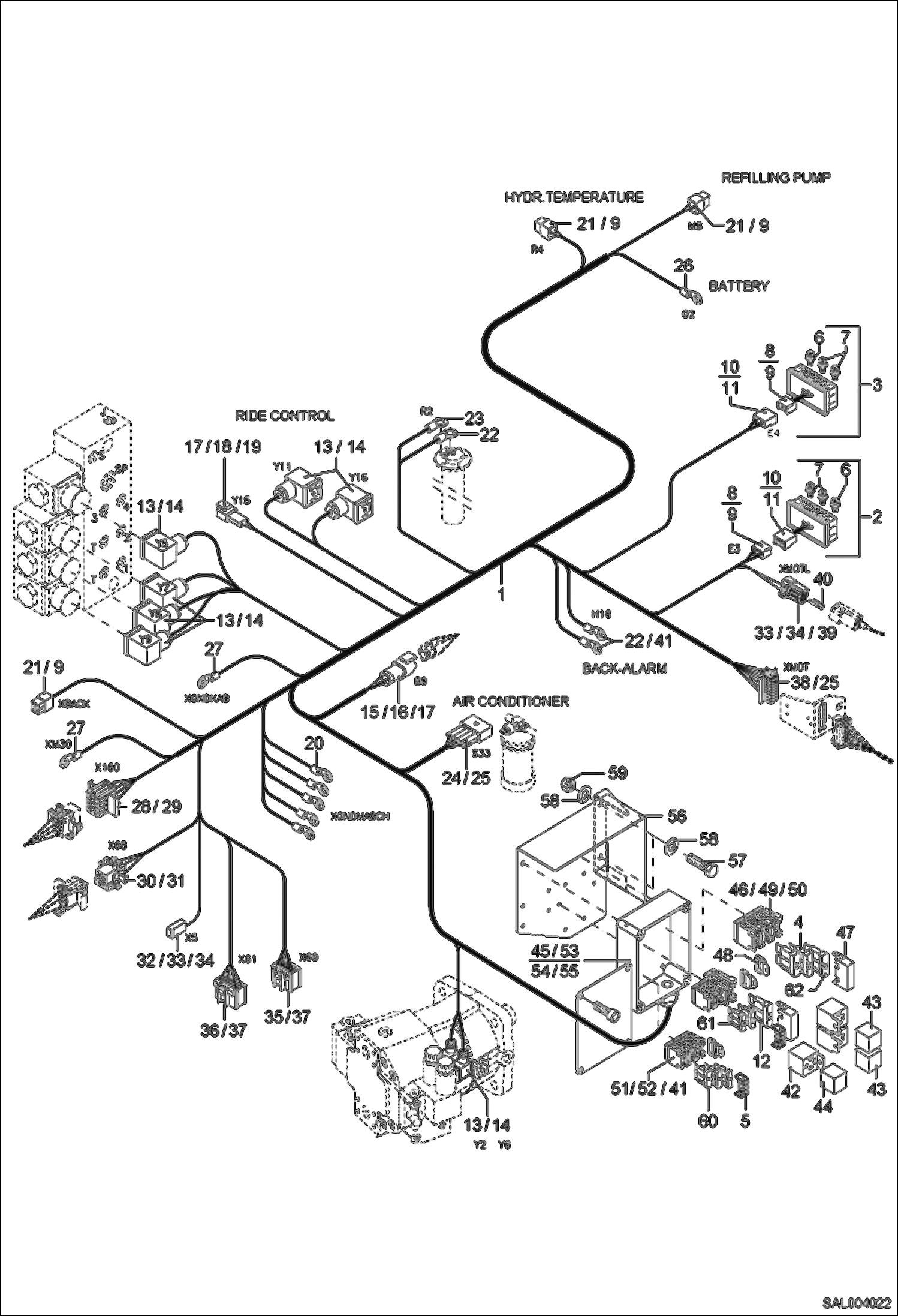 Схема запчастей Bobcat AL440 - REAR CHASSIS ELECTRIC INSTALLATION