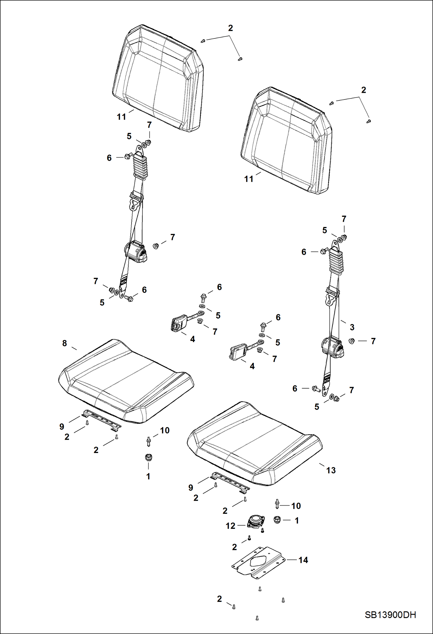 Схема запчастей Bobcat 3650 - BODY, SEAT BUCKET MAIN FRAME