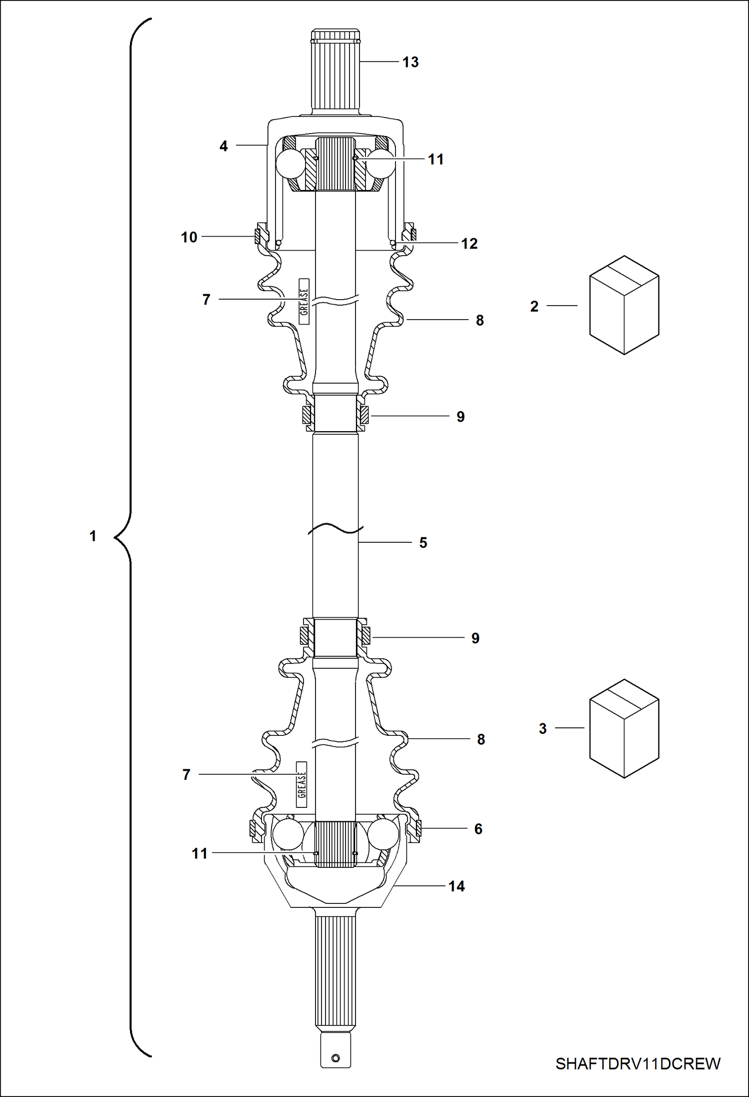 Схема запчастей Bobcat 3400 - DRIVE TRAIN, FRONT HALF SHAFT DRIVE TRAIN