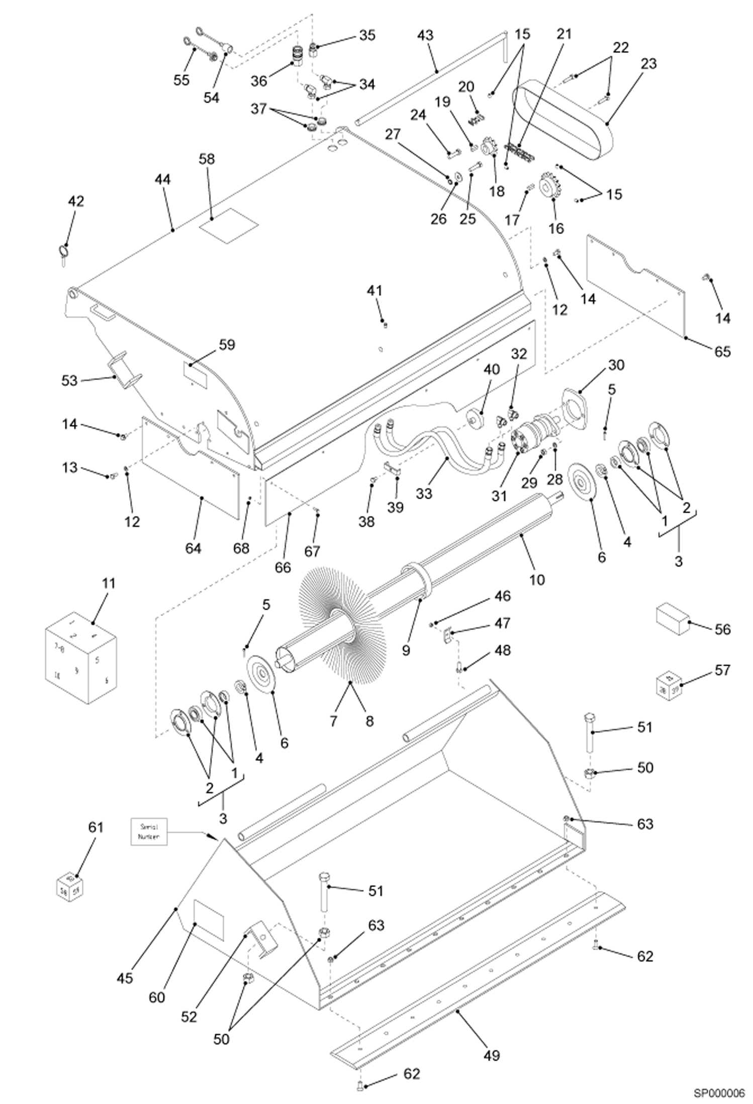 Схема запчастей Bobcat SWEEPER - Closed Broom Bin 44 (1100 mm) (Europe Only) Loader