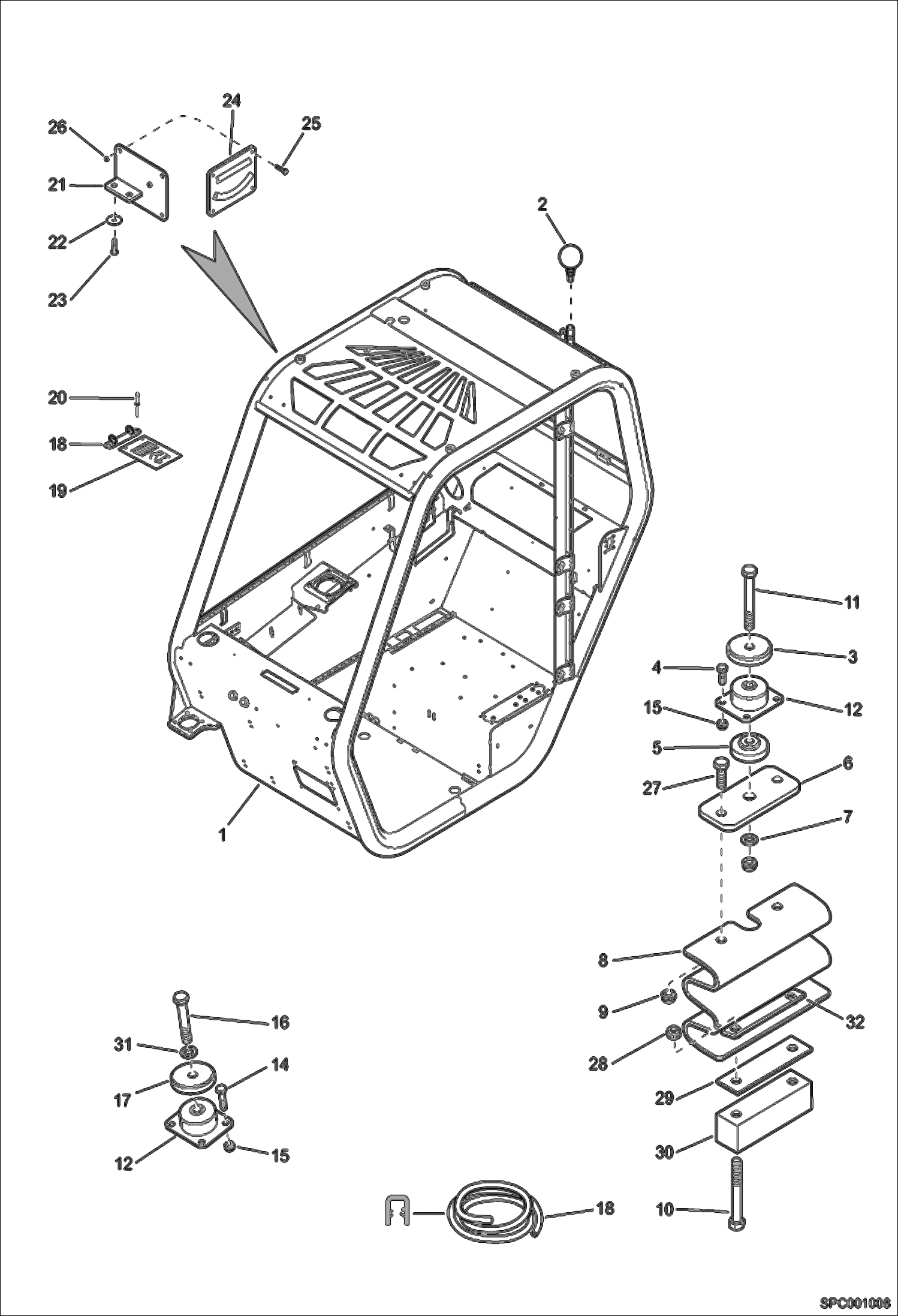 Схема запчастей Bobcat T40140 - CAB & FIXATION (Fixations) MAIN FRAME