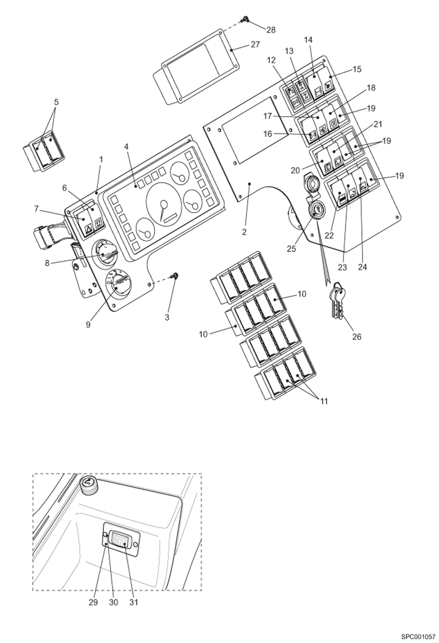 Схема запчастей Bobcat VR530C - CONTROL PANEL SWITCHES (S/N 364811001 -11999, 366011001 - 11999) MAIN FRAME