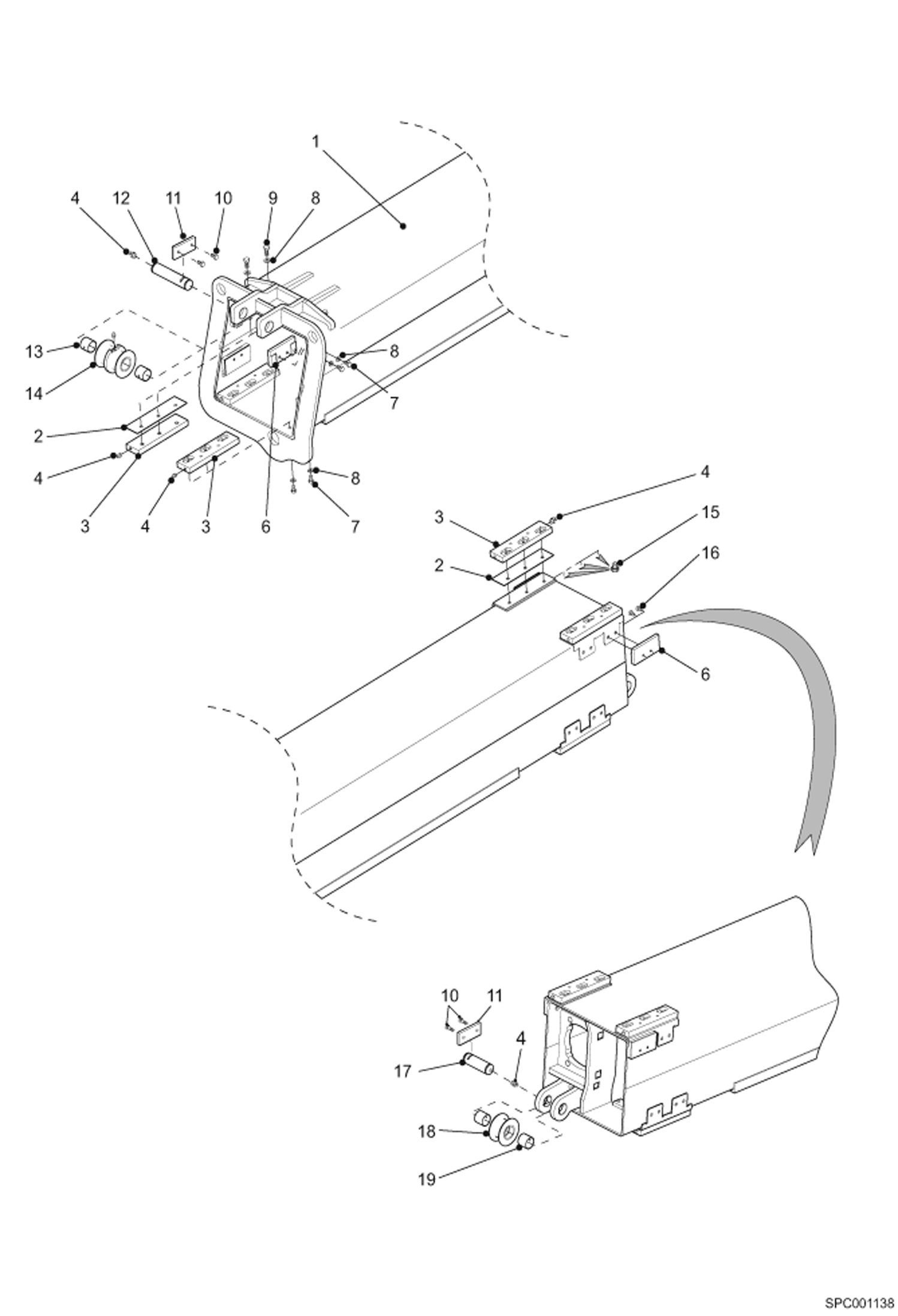 Схема запчастей Bobcat T35100L - INTERMEDIATE BOOM (S/N 366211001 & Above) MAIN FRAME
