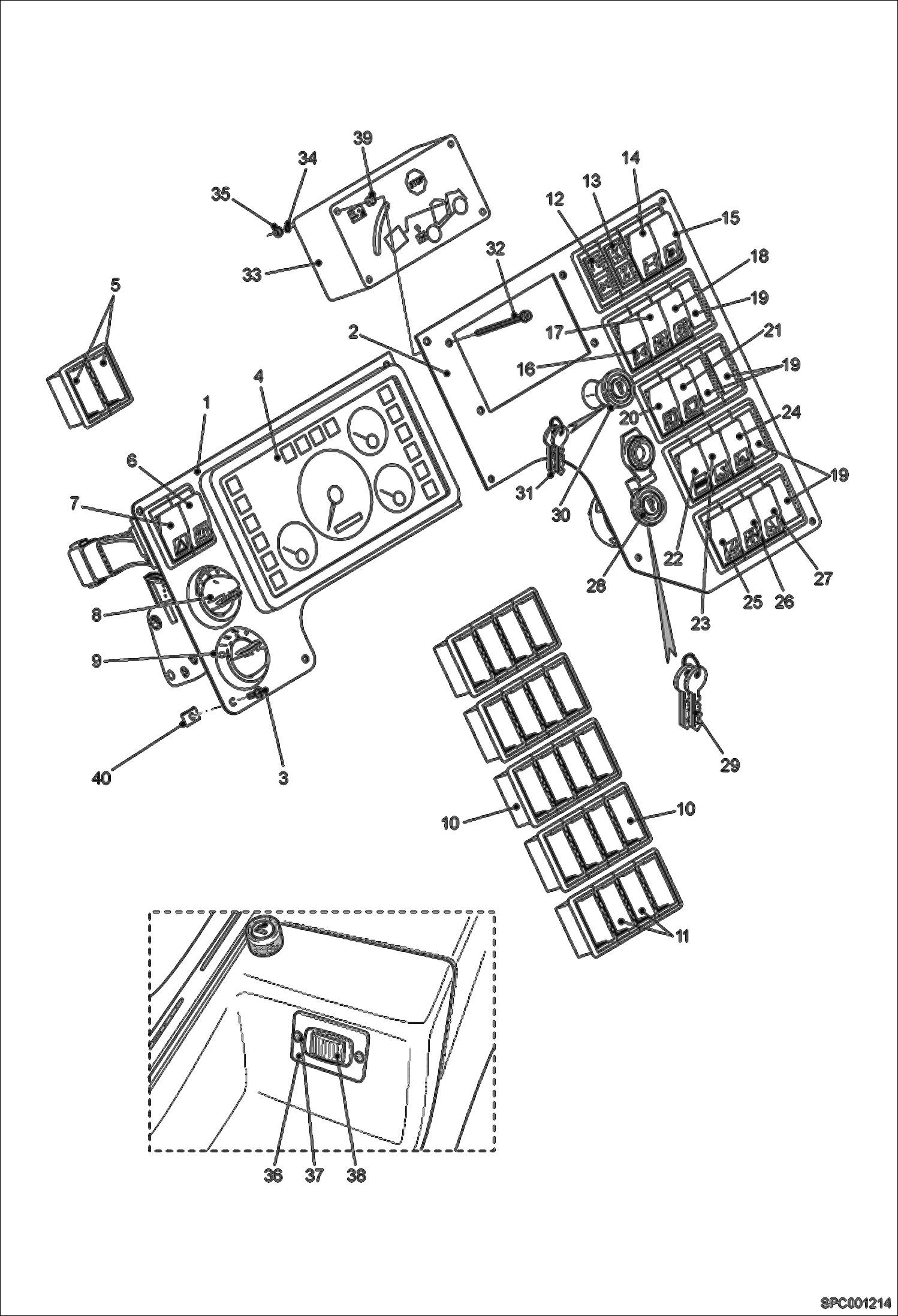 Схема запчастей Bobcat T35120SL - CONTROL PANEL SWITCHES MAIN FRAME