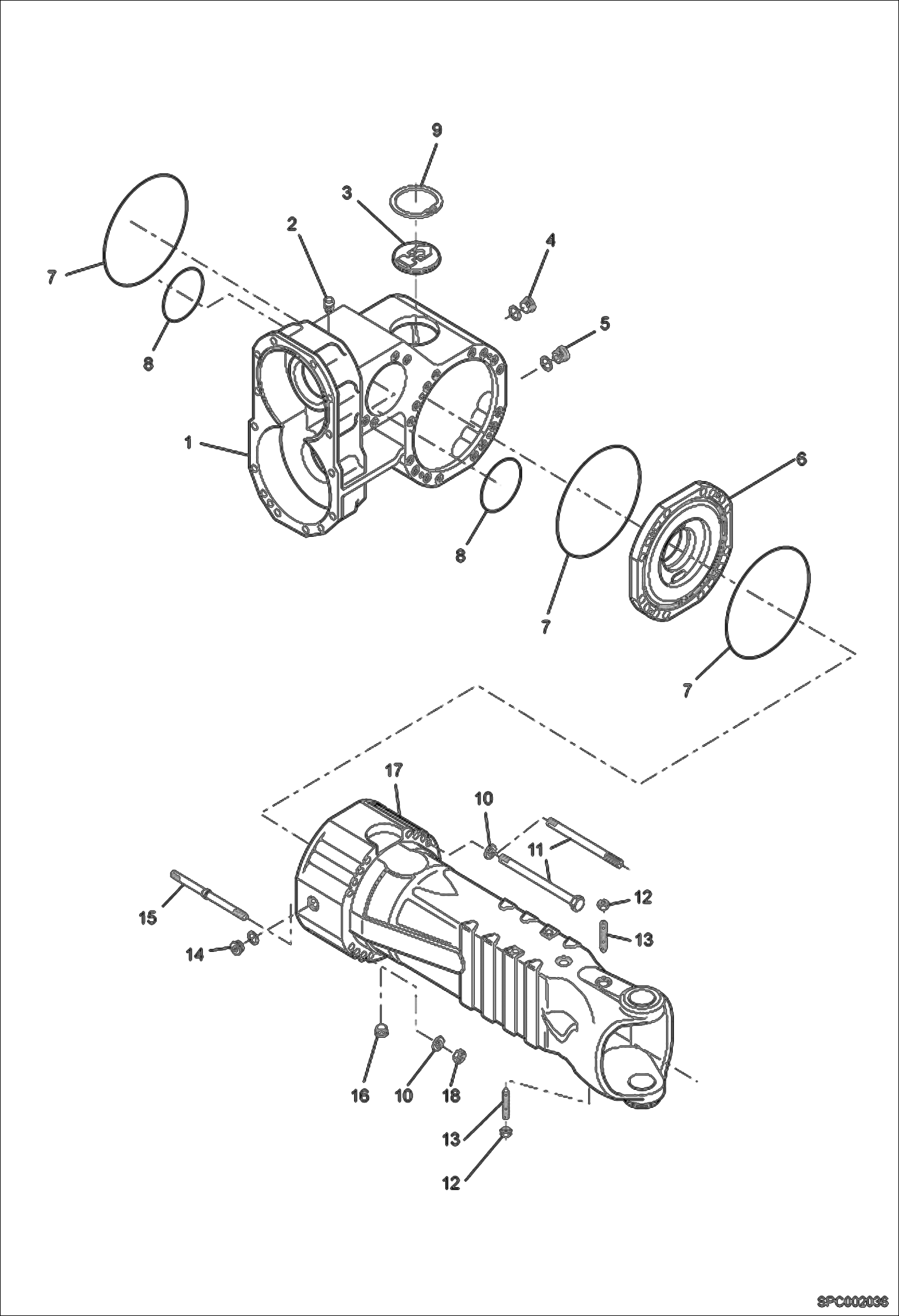 Схема запчастей Bobcat T40170 - HOUSING - FRONT AXLE DRIVE SYSTEM