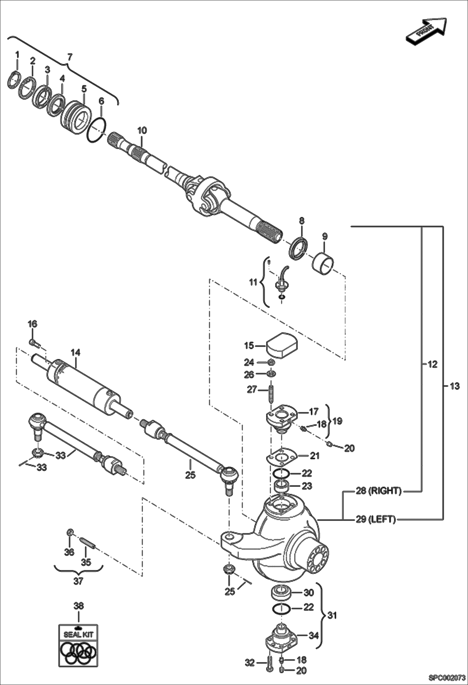 Схема запчастей Bobcat T35100L - STEERING - FRONT AXLE DRIVE SYSTEM