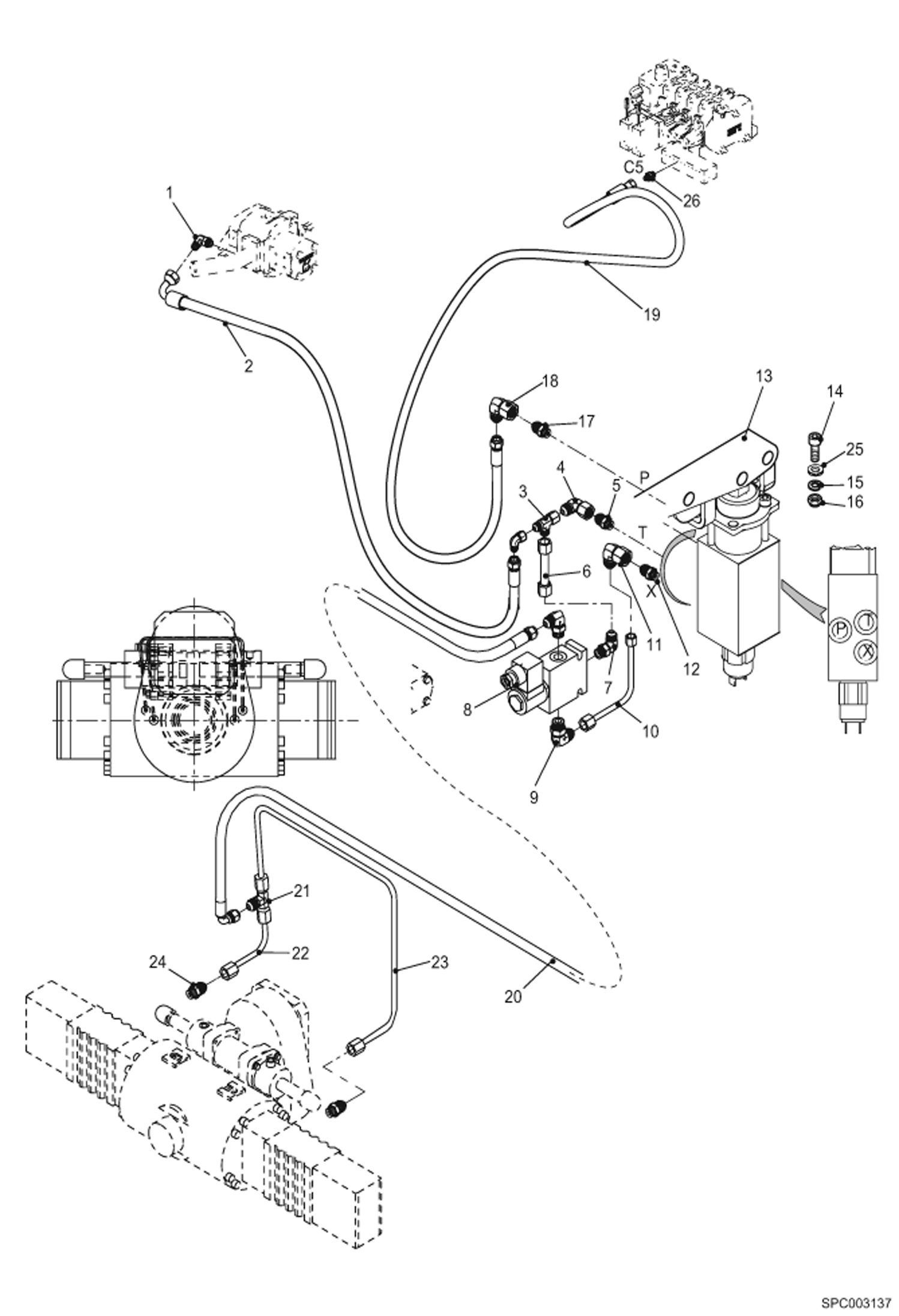 Схема запчастей Bobcat V518 - PARKING BRAKE HYDRAULIC INSTALLATION HYDRAULIC SYSTEM