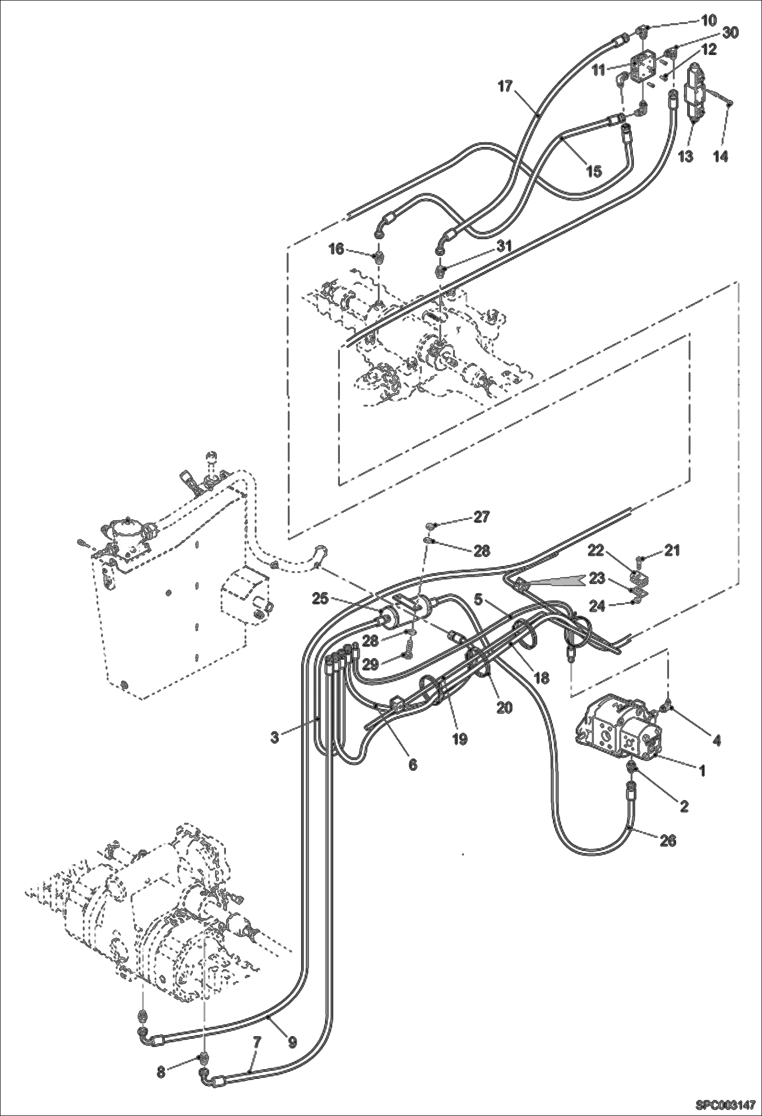 Схема запчастей Bobcat T35100SL - STEERING HOSES & FITTINGS (WITH DAMPER) HYDRAULIC SYSTEM