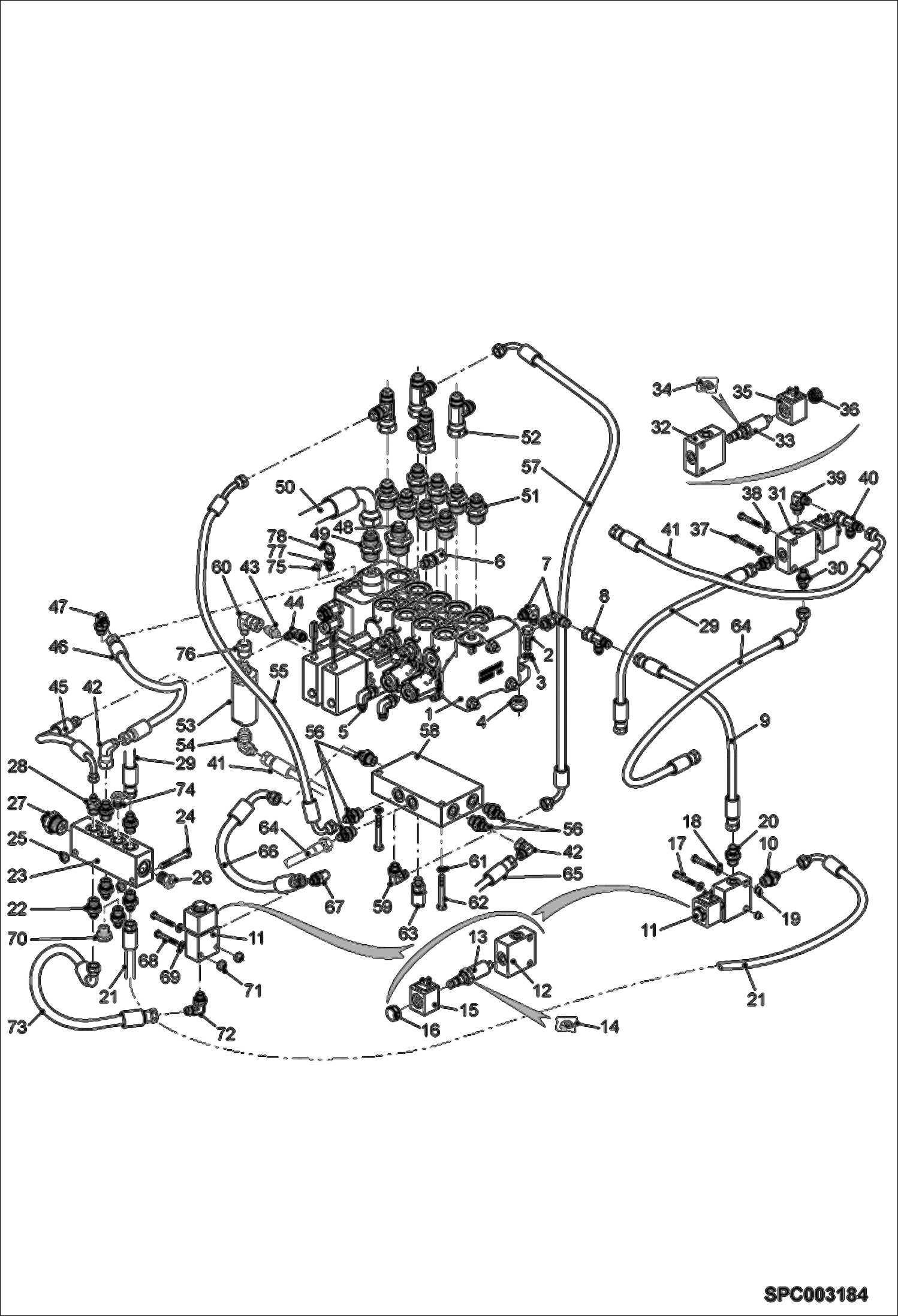 Схема запчастей Bobcat T35100 - HYDRAULIC CONTROL VALVE INSTALLATION (S/N A8HD11001 - 14999, A8GW11001 - 14999, A8GT11001 - 14999) HYDRAULIC SYSTEM