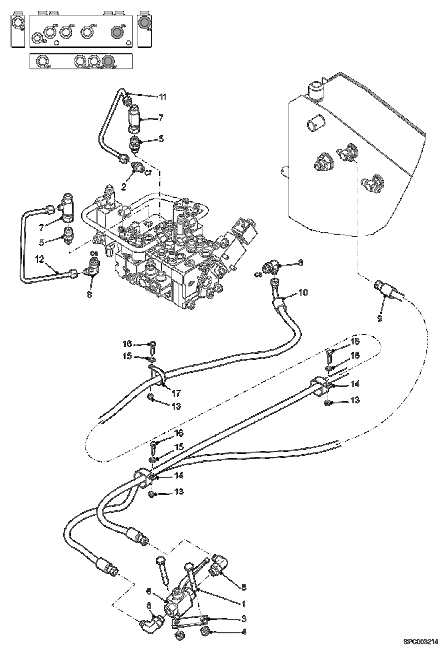Схема запчастей Bobcat V417 - HYDRAULIC CIRCUITRY (Unlock Valve) (S/N AC1C11001 - 11238, AC1D11001 - 11999) HYDRAULIC SYSTEM