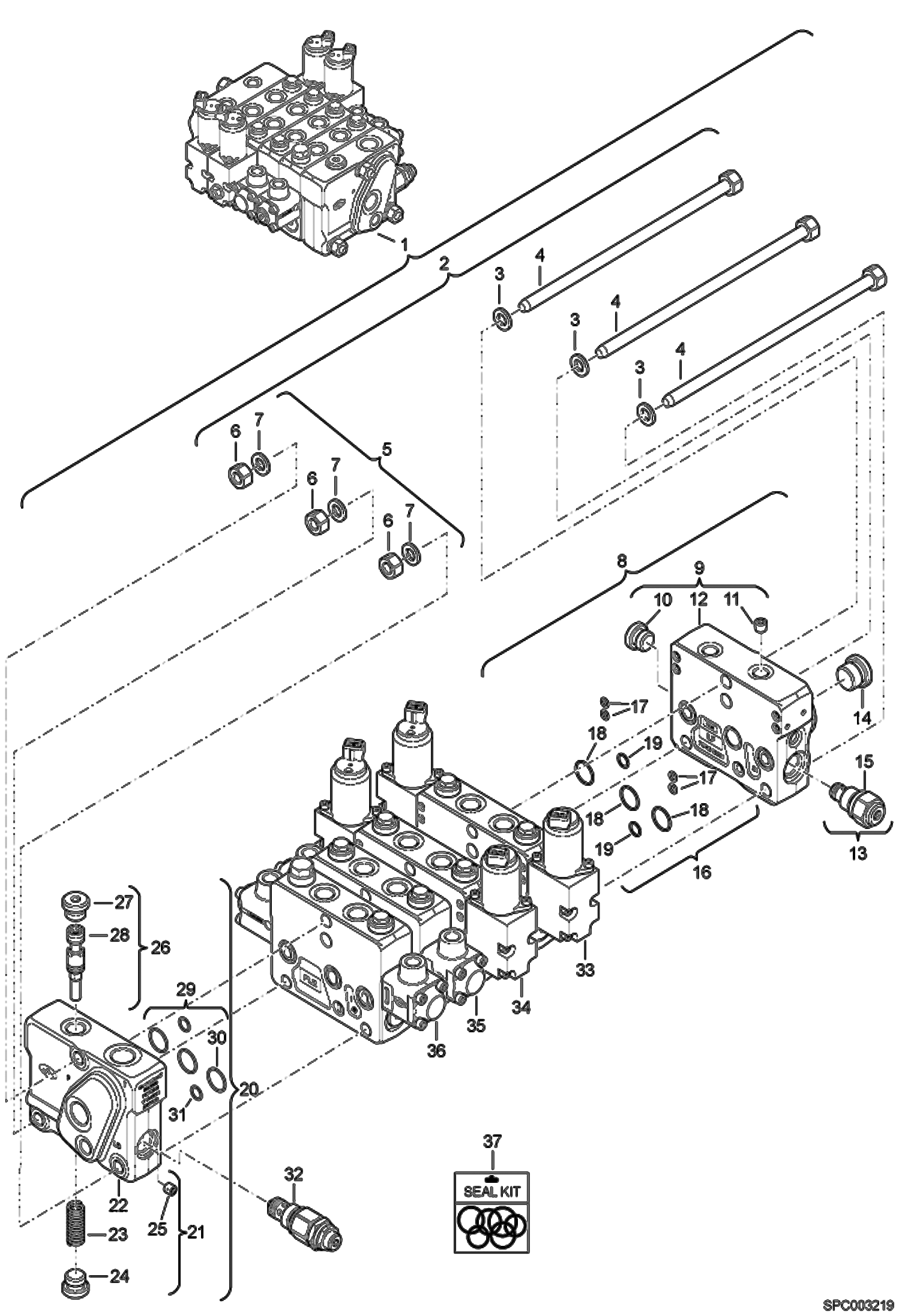 Схема запчастей Bobcat T2250 - CONTROL VALVE INSTALLATION (Inlet, Outlet Section) (S/N AC1911001 - 11251) HYDRAULIC SYSTEM