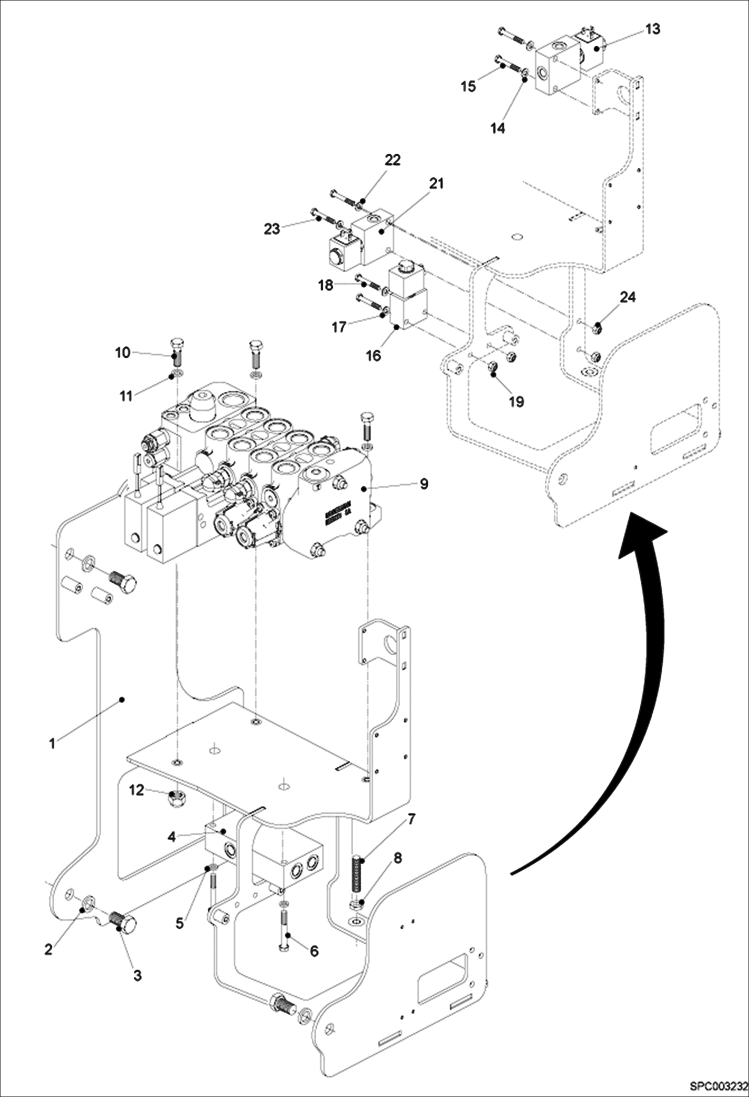 Схема запчастей Bobcat T35100 - HYDRAULIC CONTROL VALVE FIXATION (S/N A8HD11001 - 14999, A8GW11001 - 14999, A8GT11001 - 14999) HYDRAULIC SYSTEM