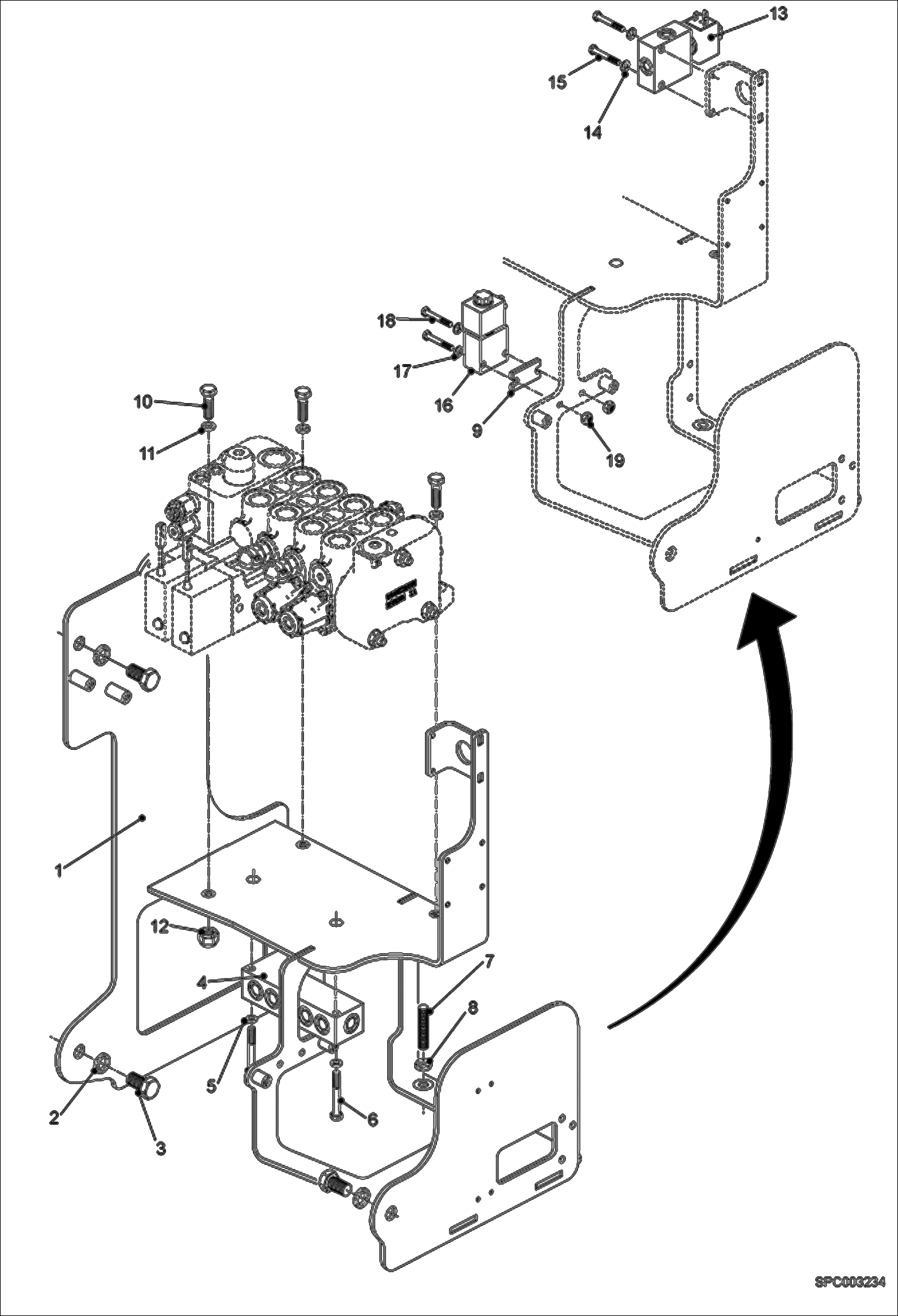 Схема запчастей Bobcat T3571L - HYDRAULIC CONTROL VALVE FIXATION (S/N A8HF11001 - 14999, A8H611001 - 14999) HYDRAULIC SYSTEM
