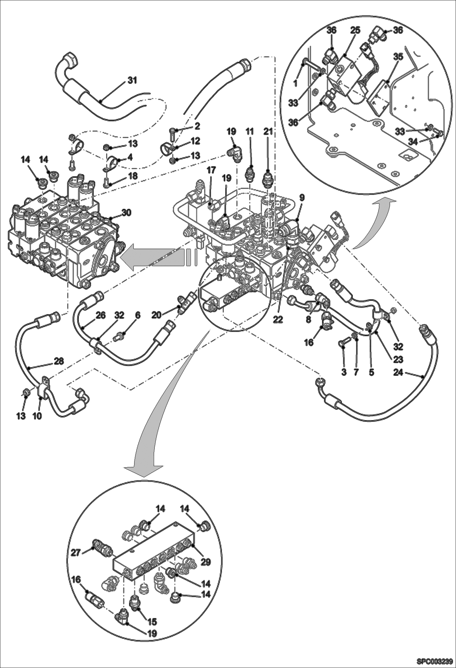 Схема запчастей Bobcat T2250 - HYDRAULIC CIRCUITRY (Control Valve) (S/N AC1911001 - 11251) HYDRAULIC SYSTEM