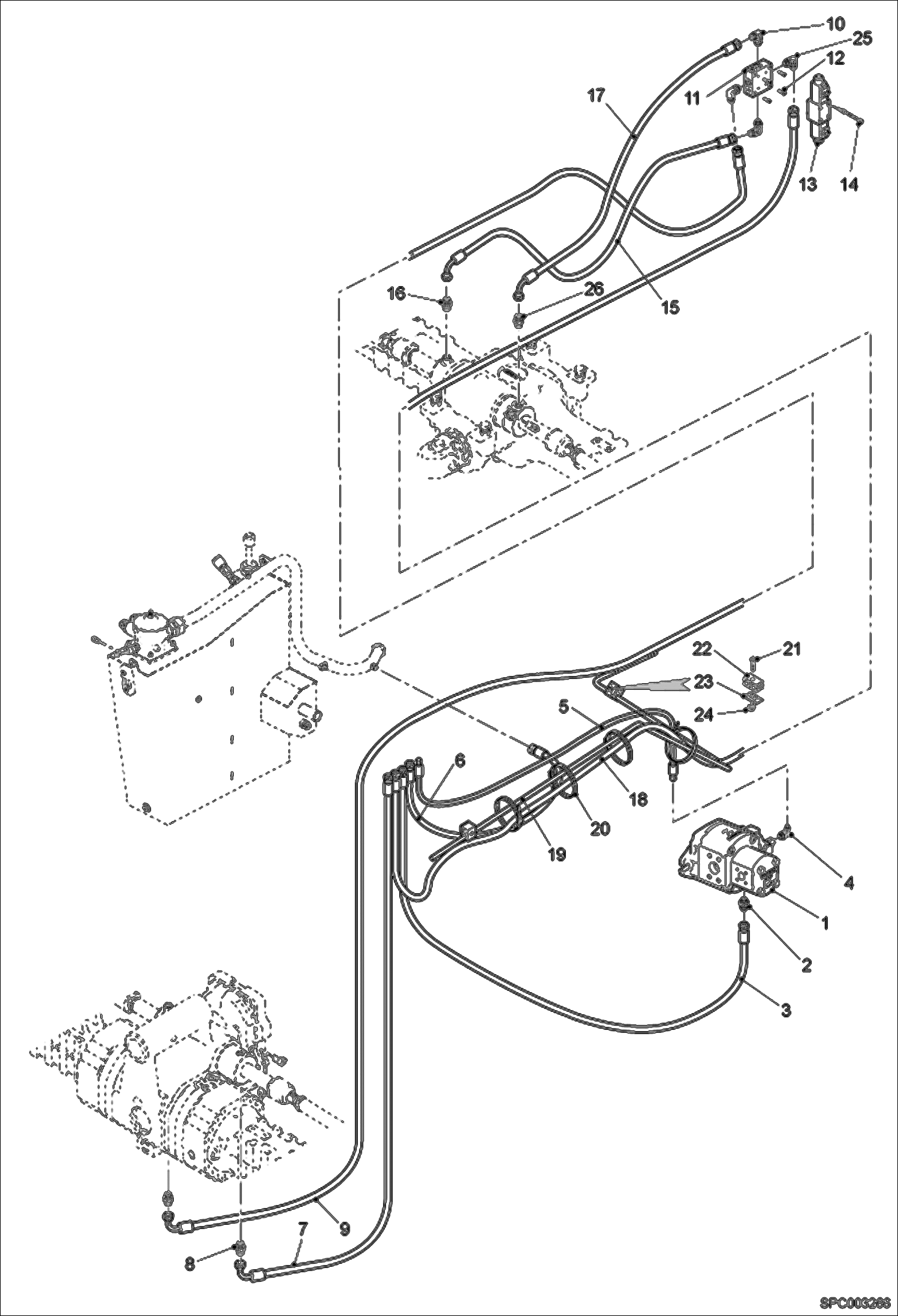 Схема запчастей Bobcat T35100L - STEERING HOSES & FITTINGS (WITHOUT DAMPER) HYDRAULIC SYSTEM