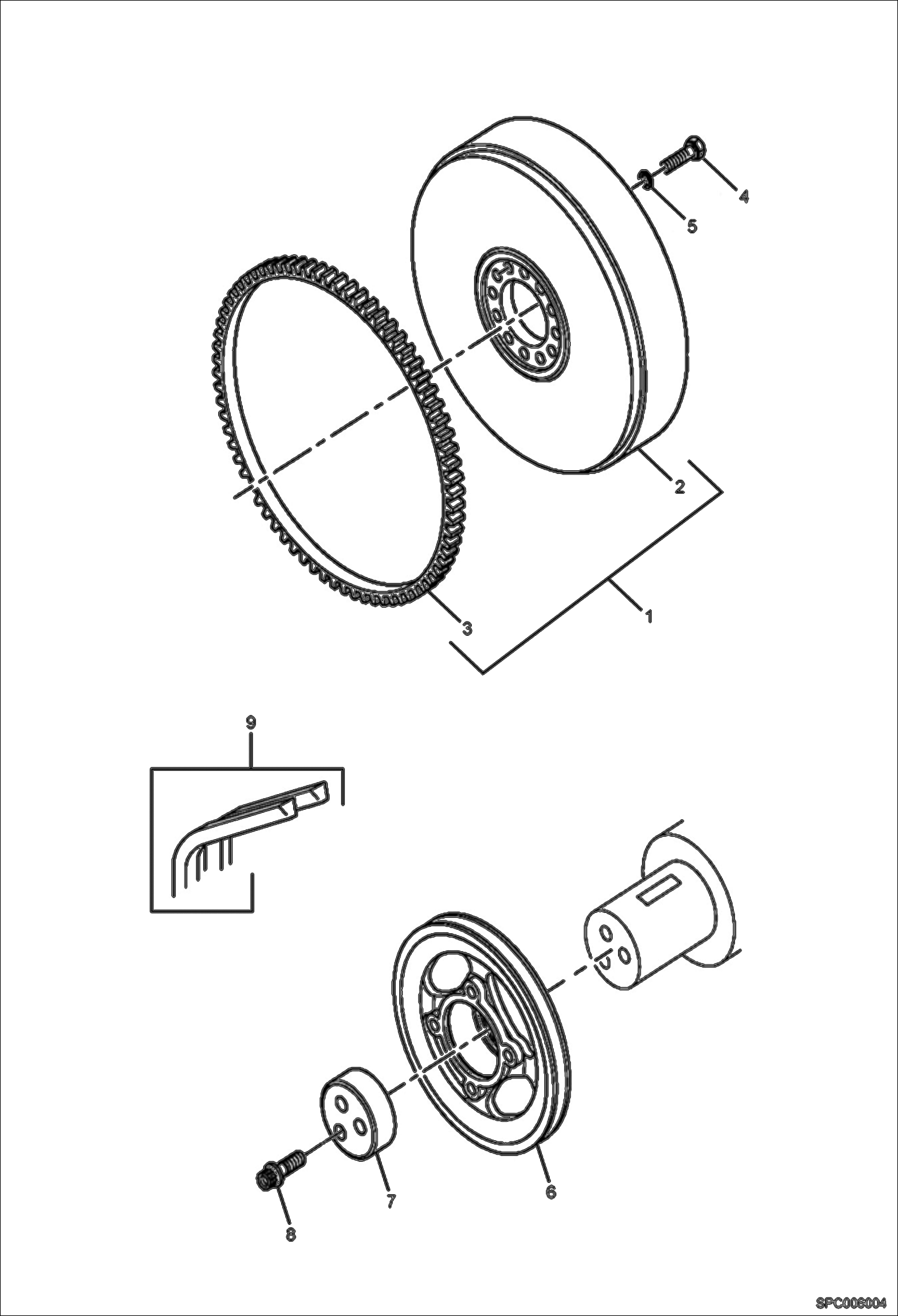 Схема запчастей Bobcat T3571L - FLYWHEEL AND DRIVE PULLEY POWER UNIT