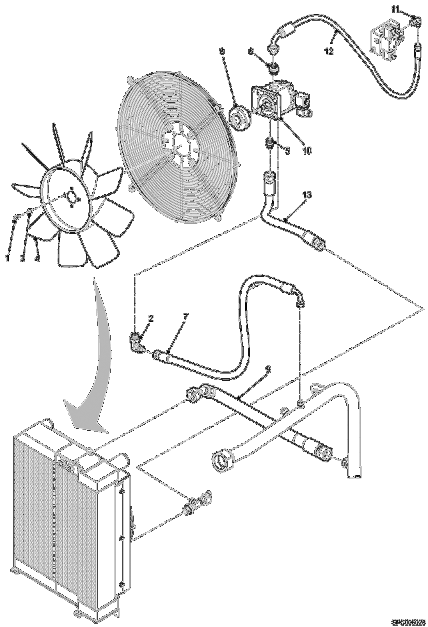 Схема запчастей Bobcat T35120L - COOLING FAN CIRCUIT (W/O Optional Reverse) POWER UNIT