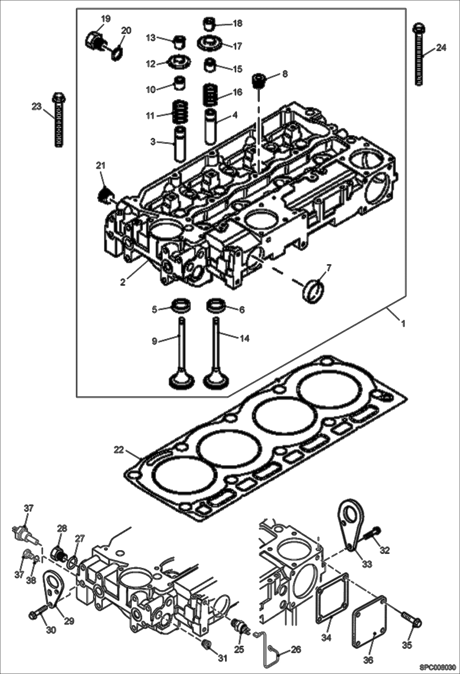 Схема запчастей Bobcat T3571L - CYLINDER HEAD POWER UNIT