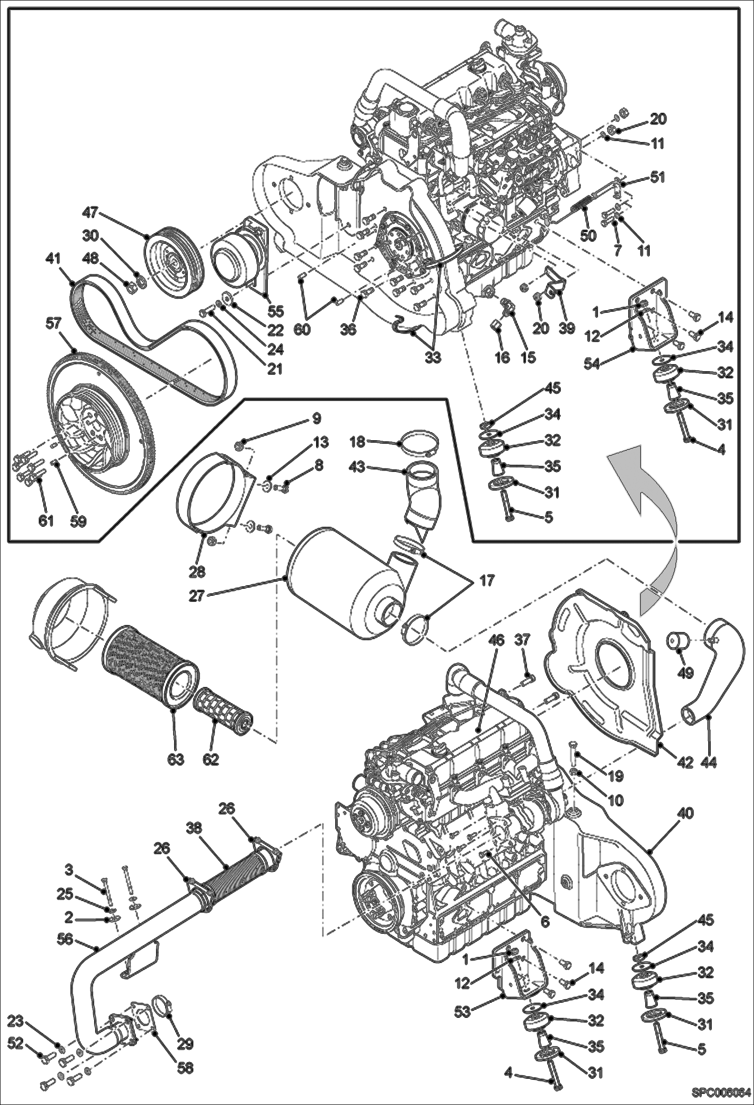 Схема запчастей Bobcat T2250 - ENGINE INSTALLATION POWER UNIT