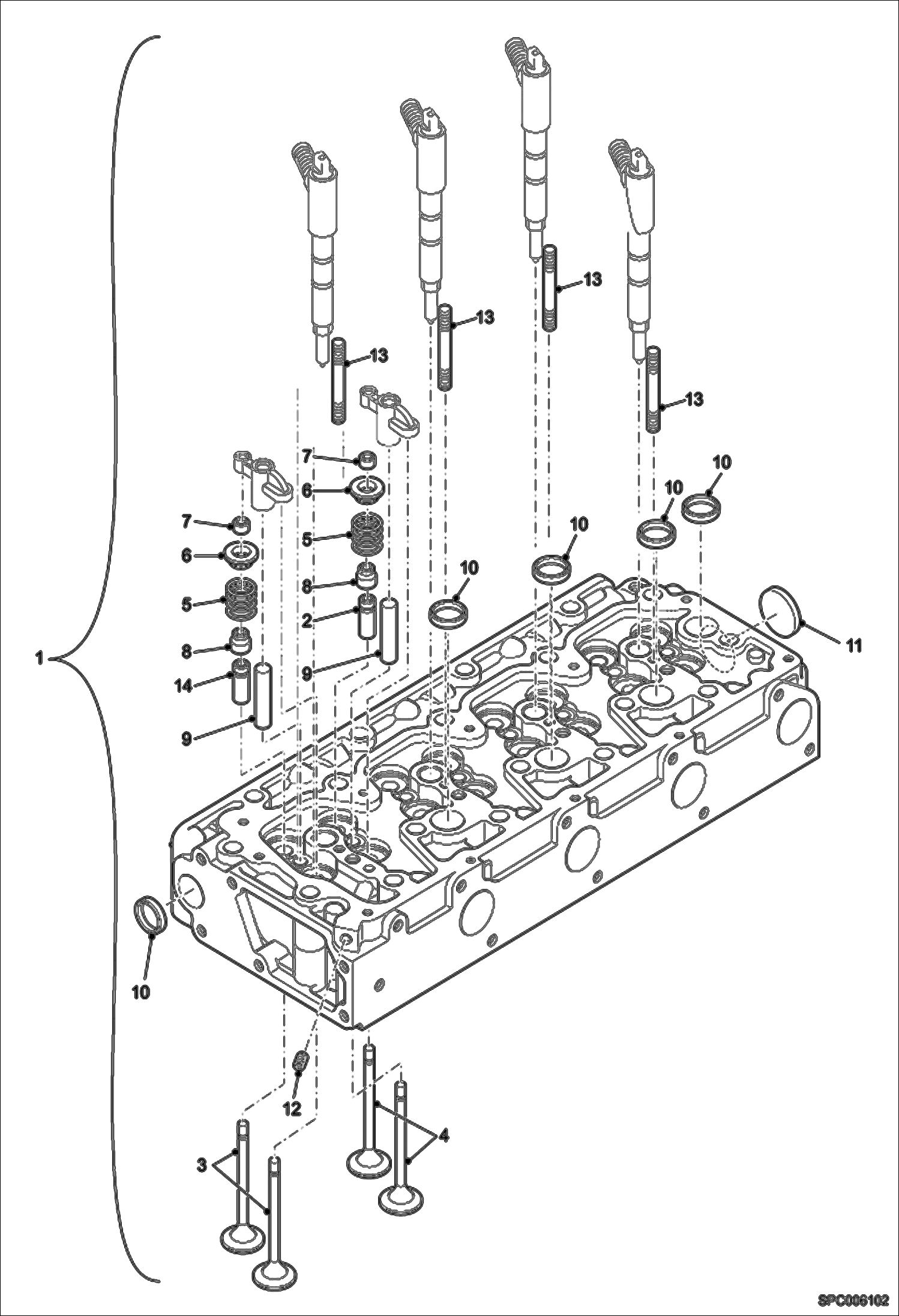 Схема запчастей Bobcat T2250 - CYLINDER HEAD ASSEMBLY POWER UNIT