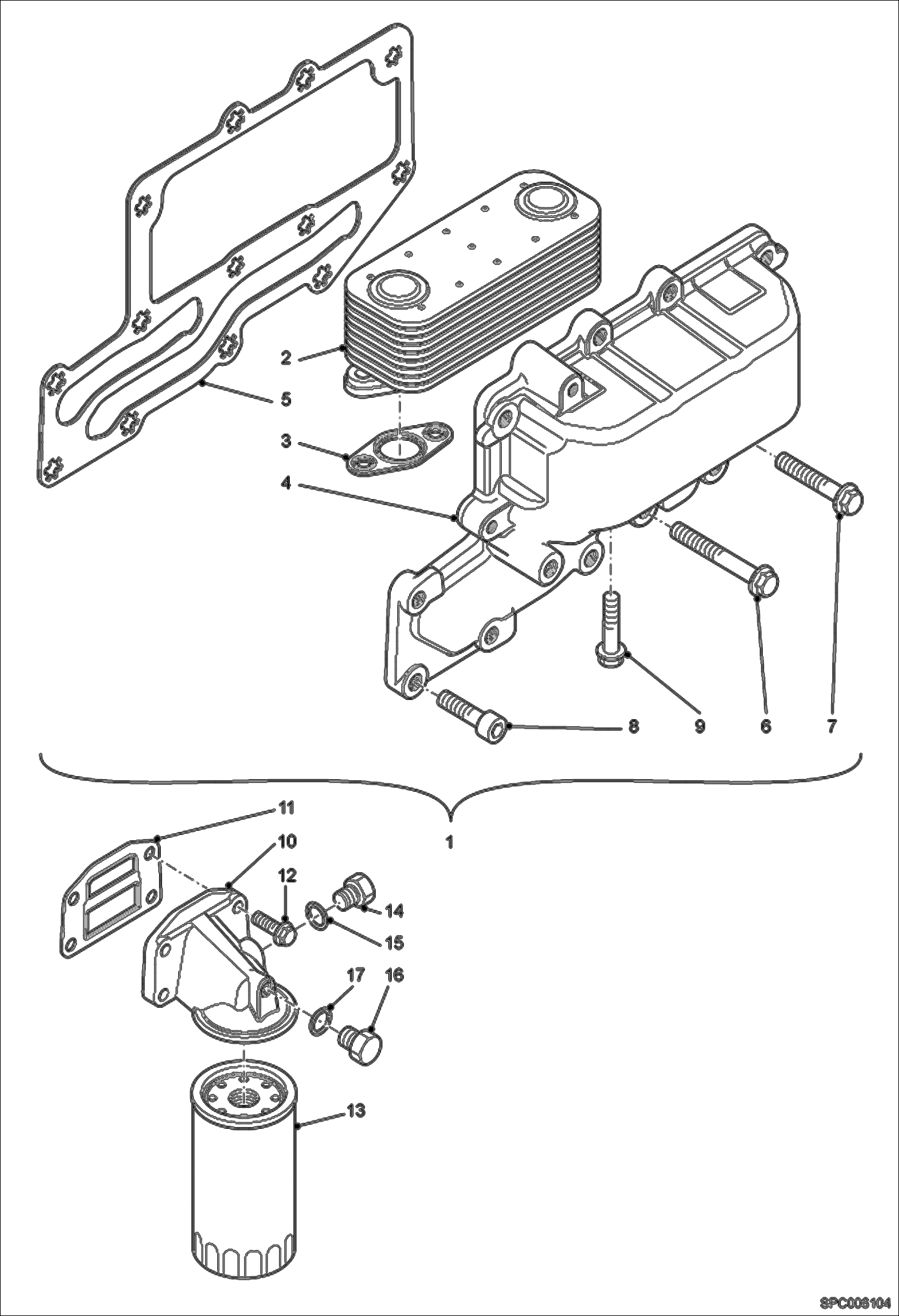 Схема запчастей Bobcat T3571L - OIL COOLER AND FILTER POWER UNIT